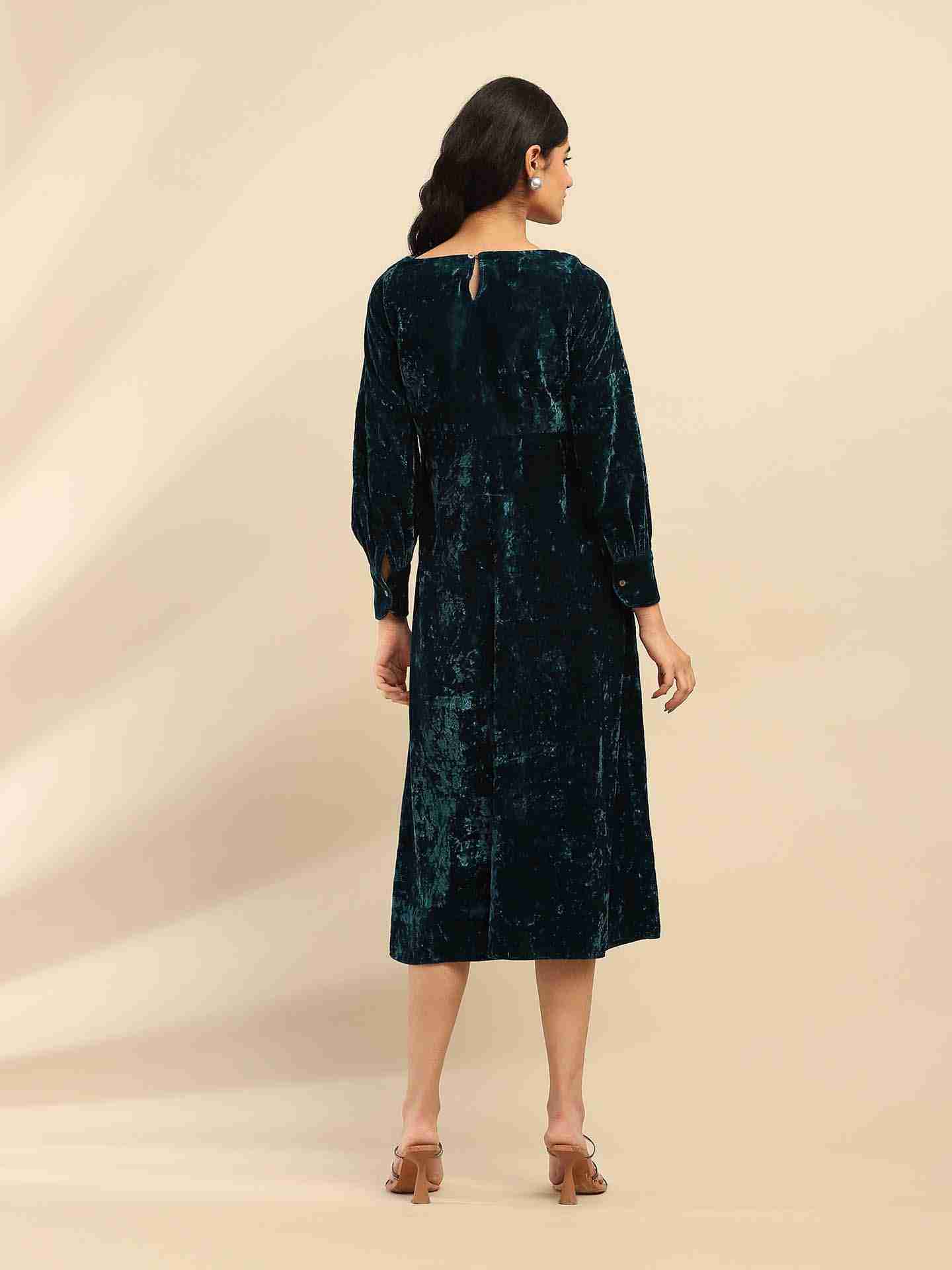 Teal Inara Velvet Midi Dress