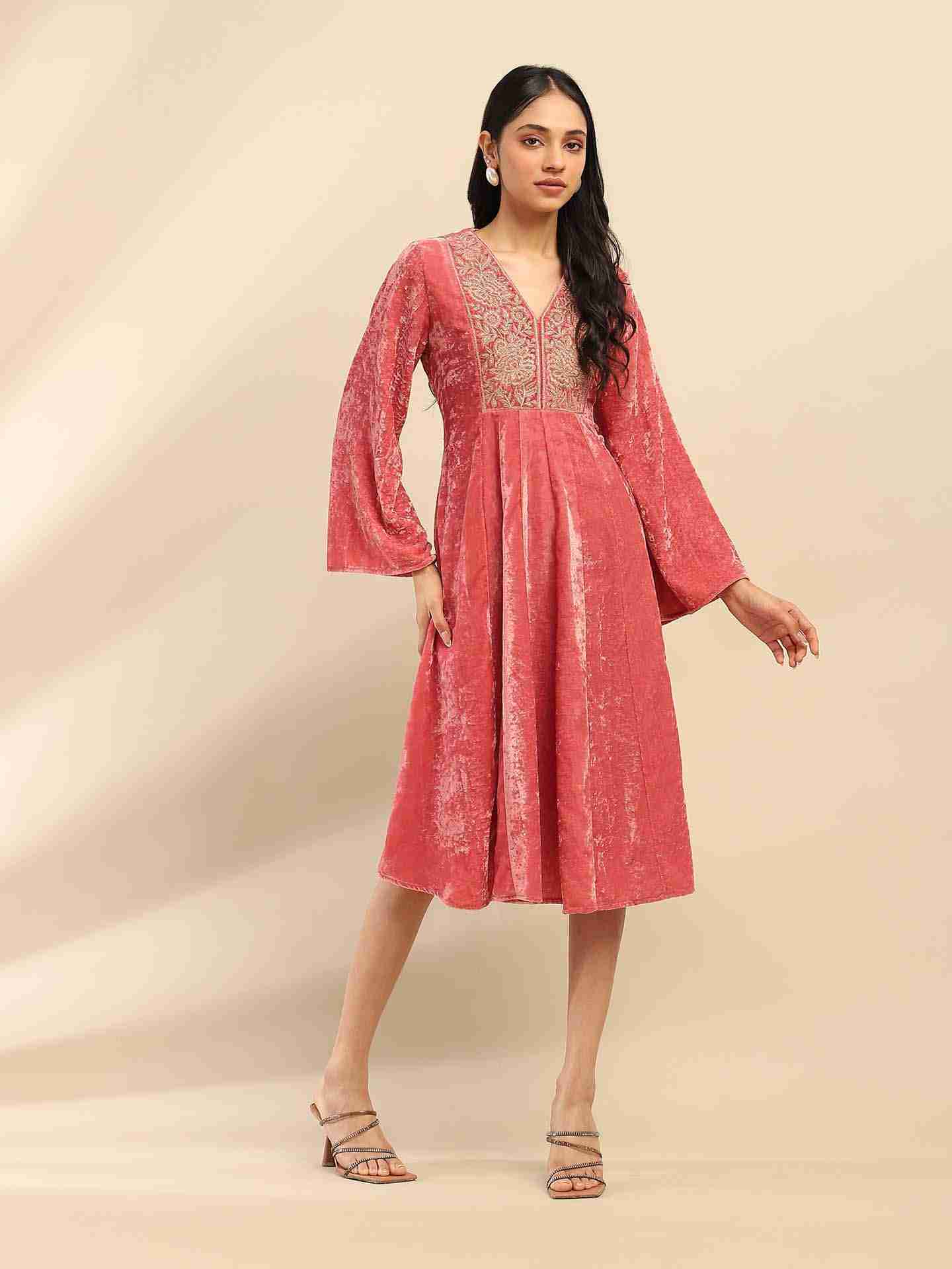 Dusky Pink Rania Velvet Dress