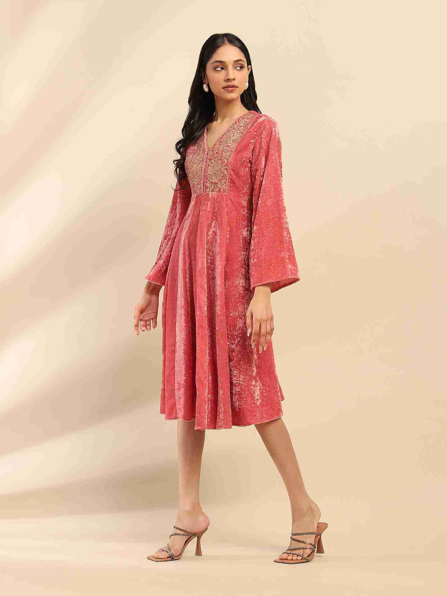 Dusky Pink Rania Velvet Dress