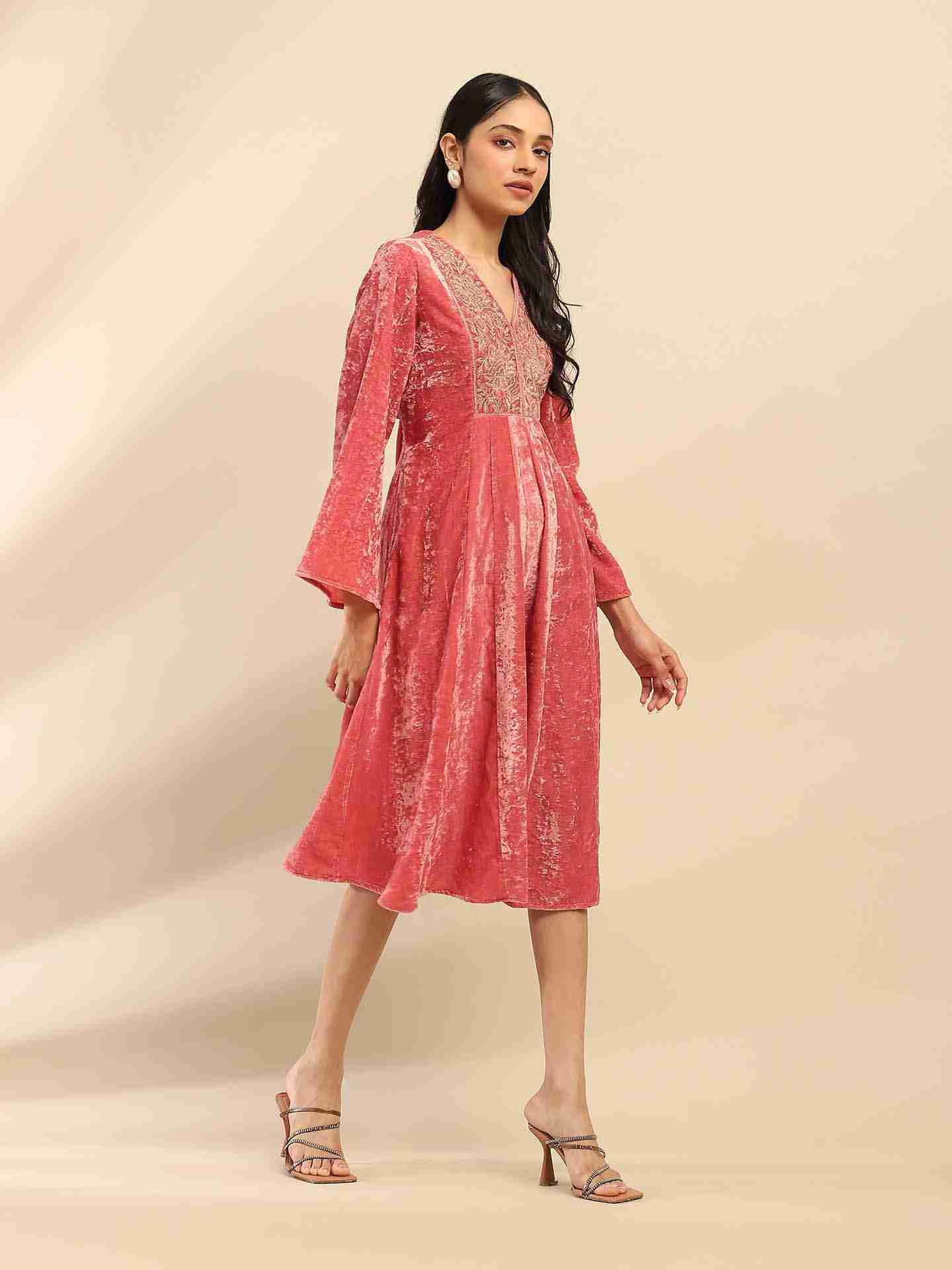 Dusky Pink Rania Velvet Dress