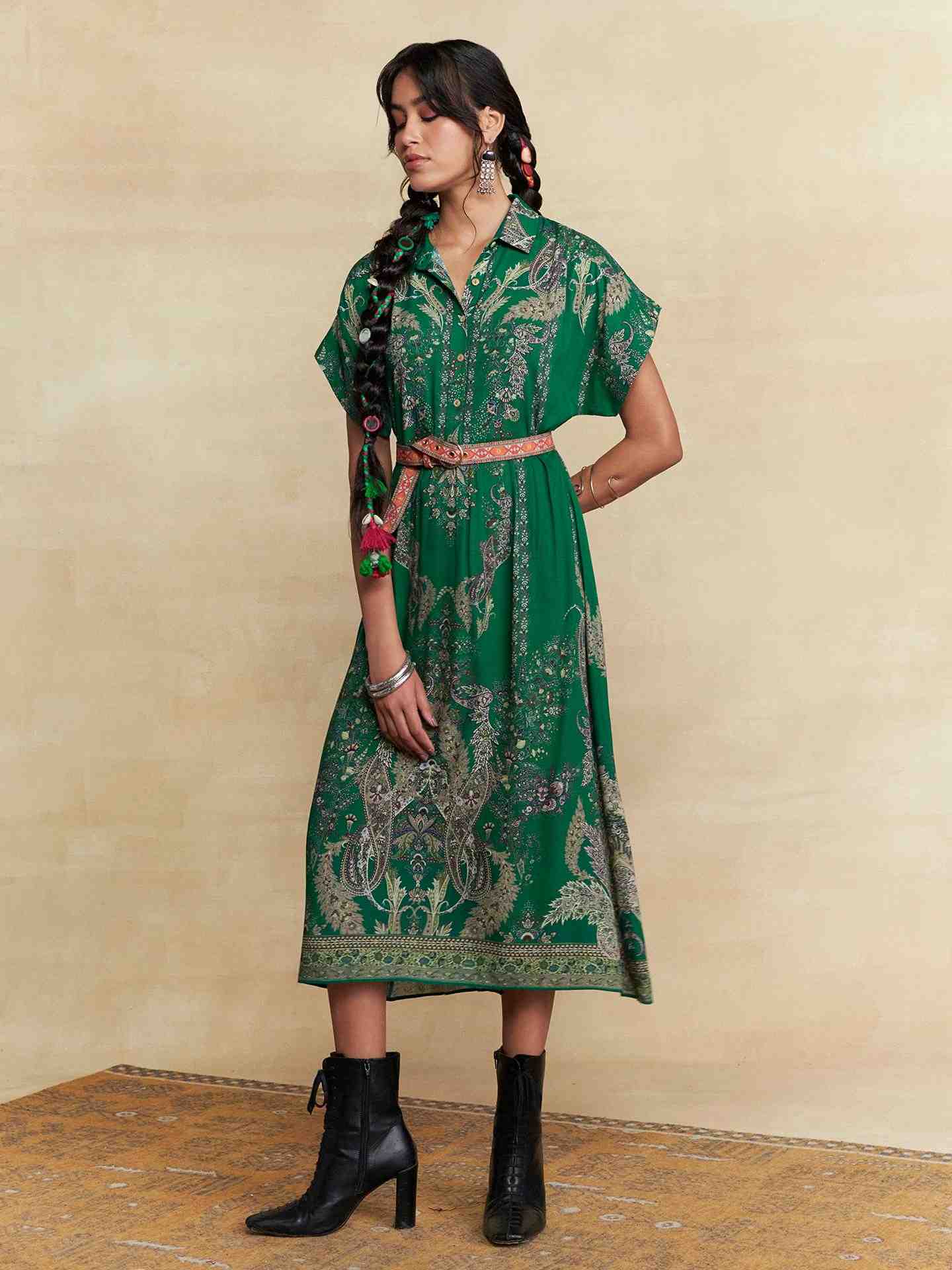 Green Tuberose Midi Dress