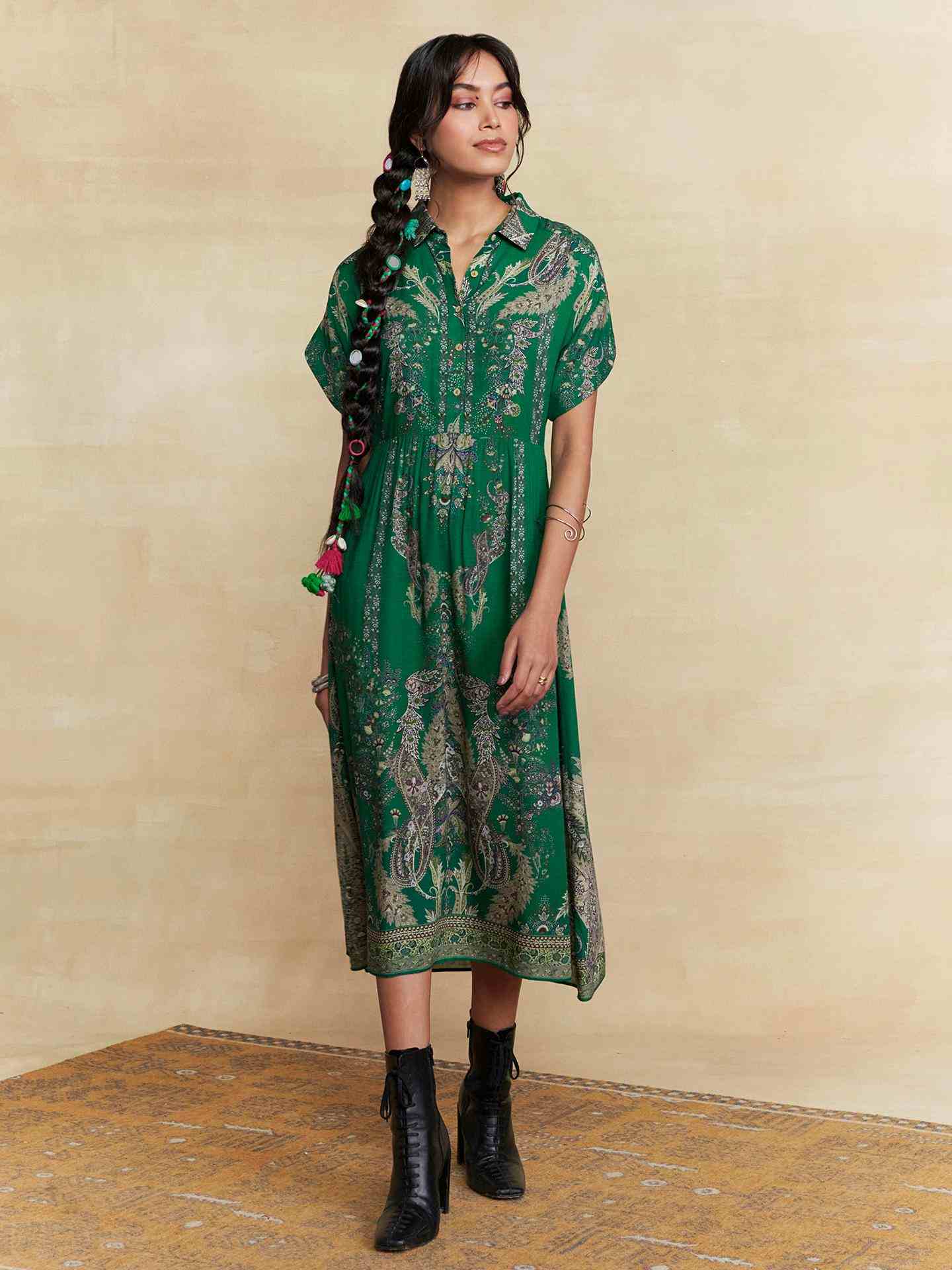 Green Tuberose Midi Dress