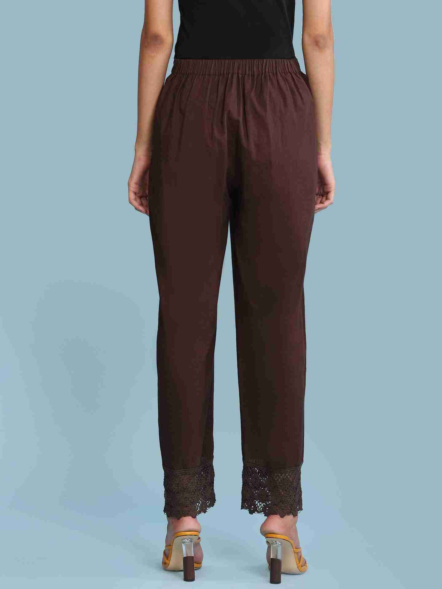 Brown Solid Straight-Leg Pants
