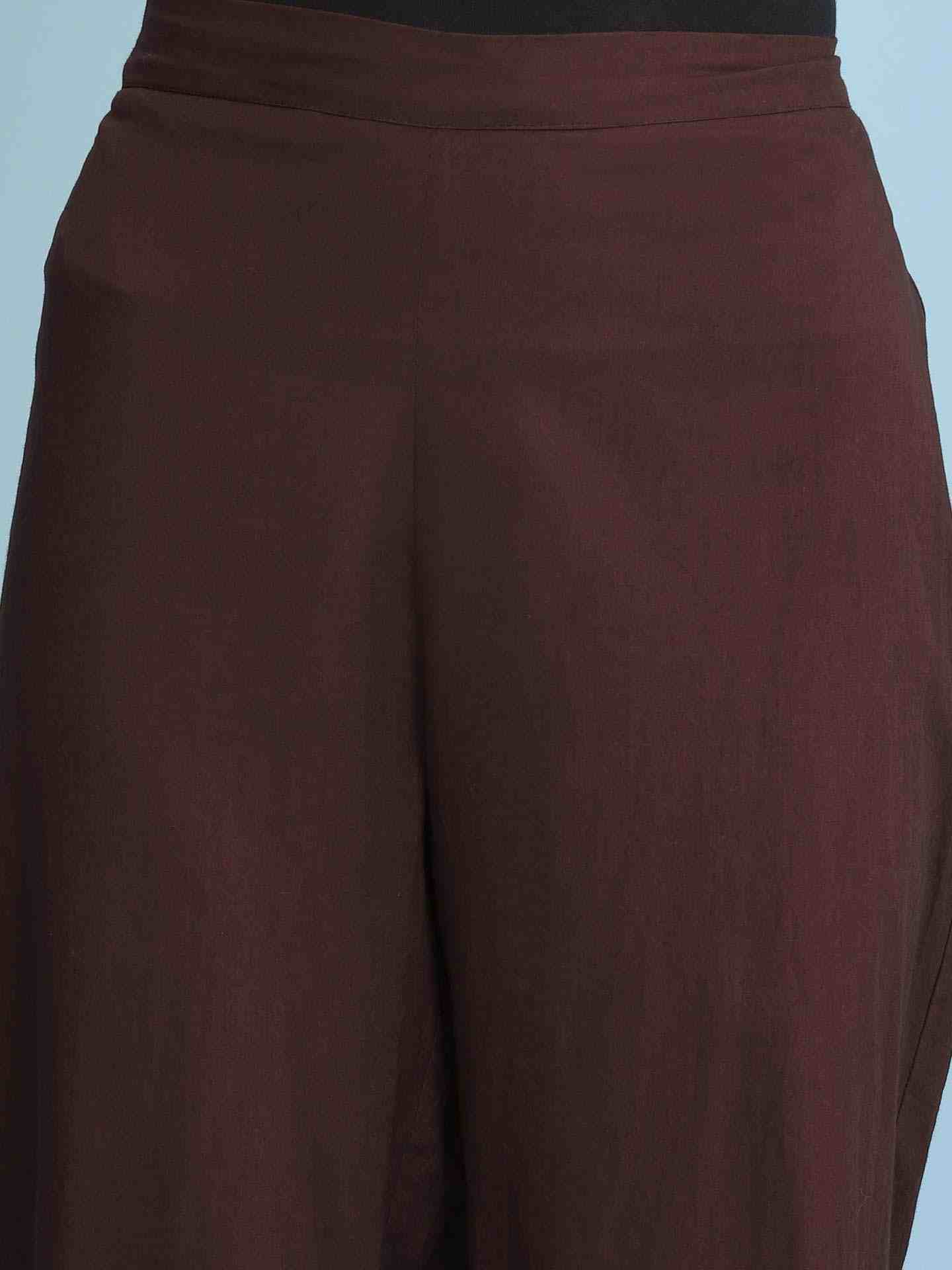 Brown Solid Straight-Leg Pants