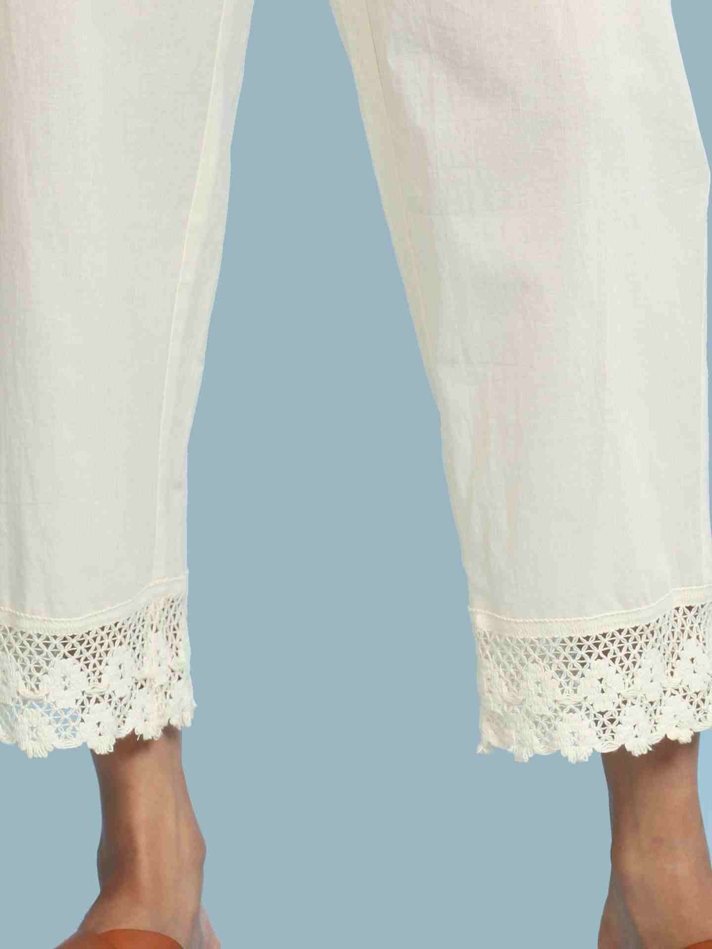 Off White Solid Straight-Leg Pants