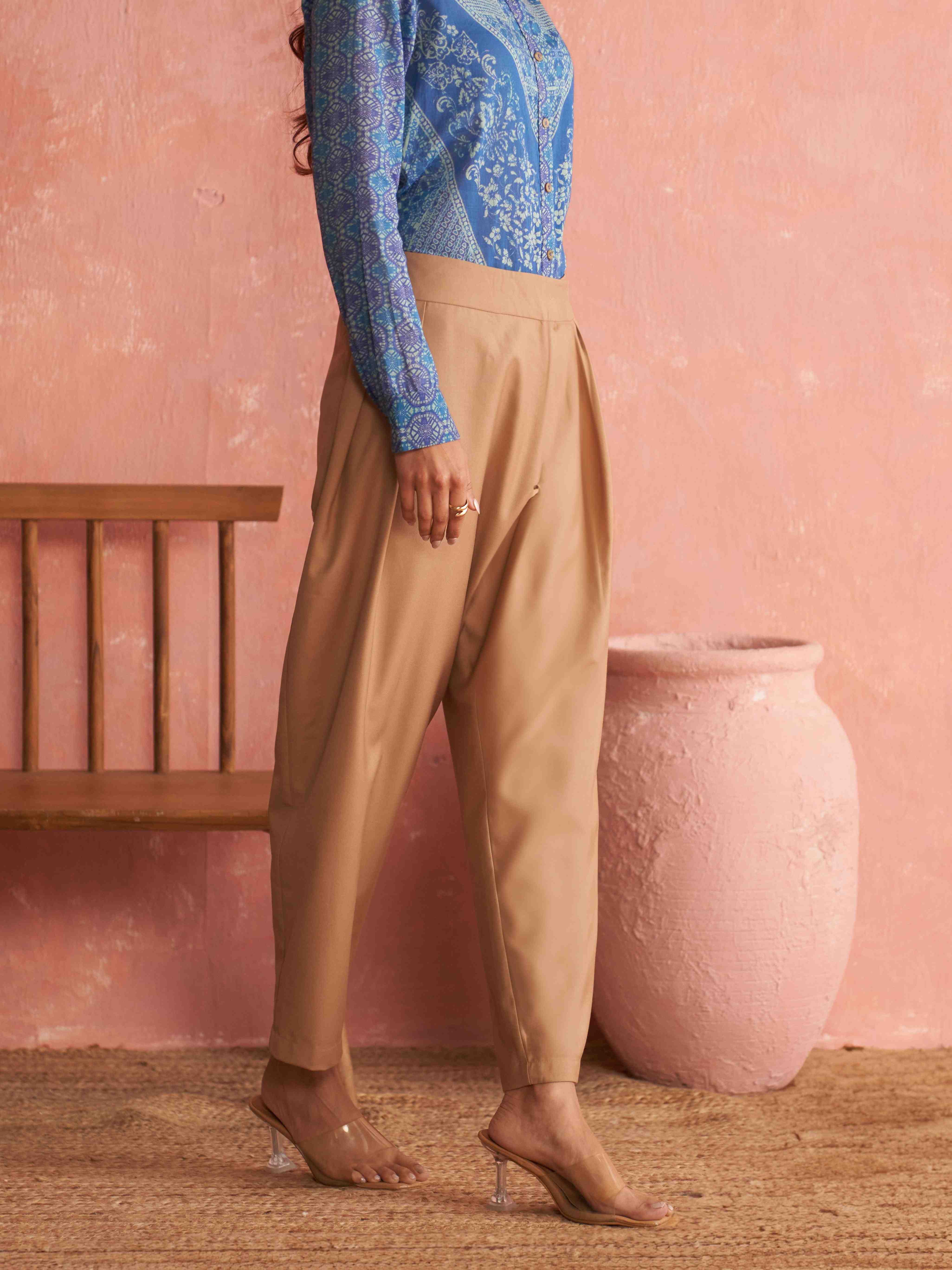 Beige Tapered Pants