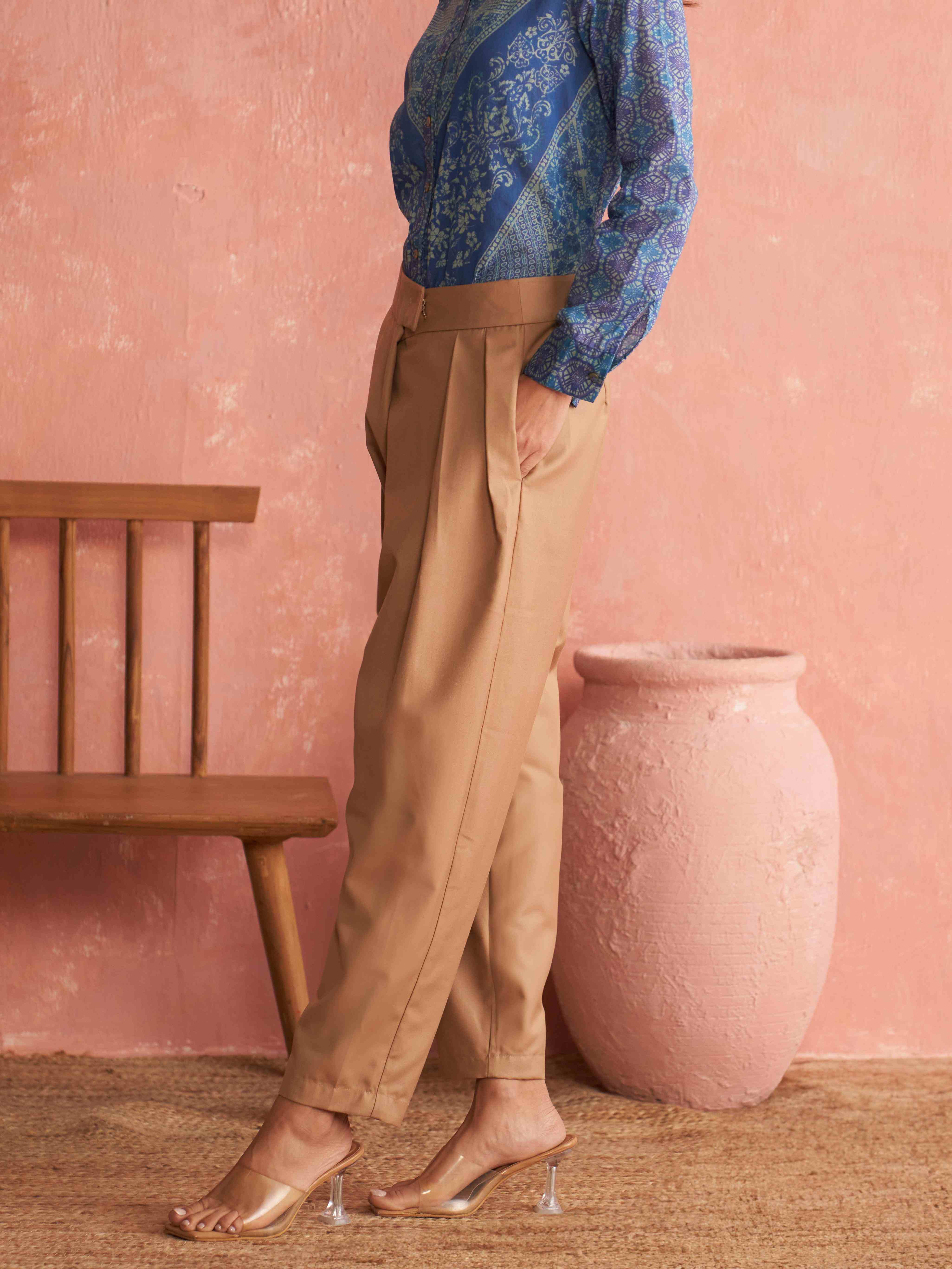 Beige Tapered Pants