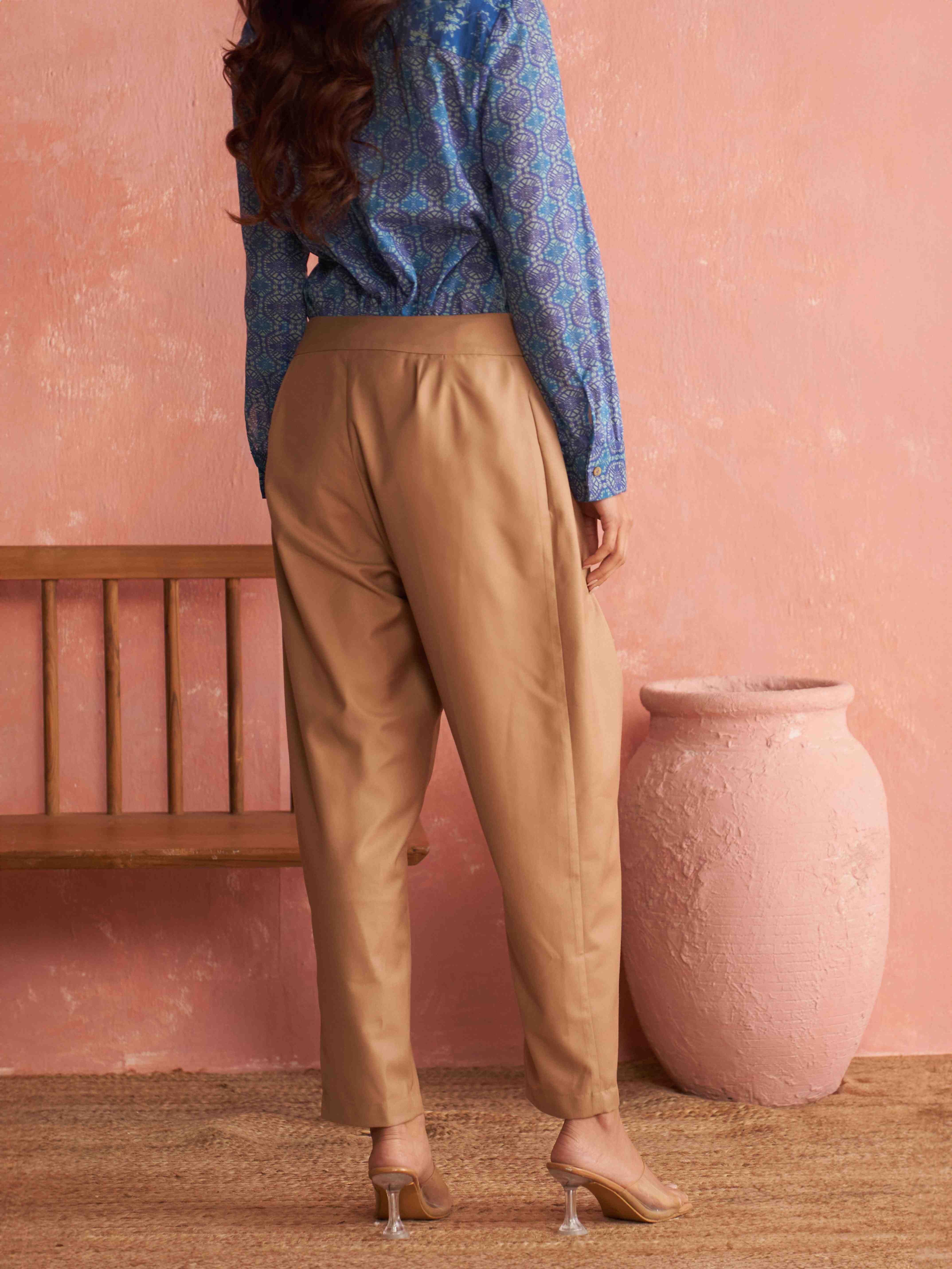 Beige Tapered Pants