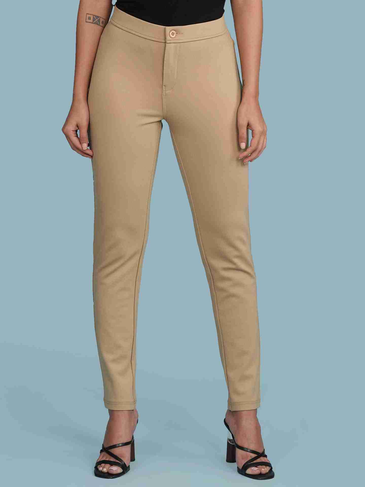 Beige Solid Jeggings