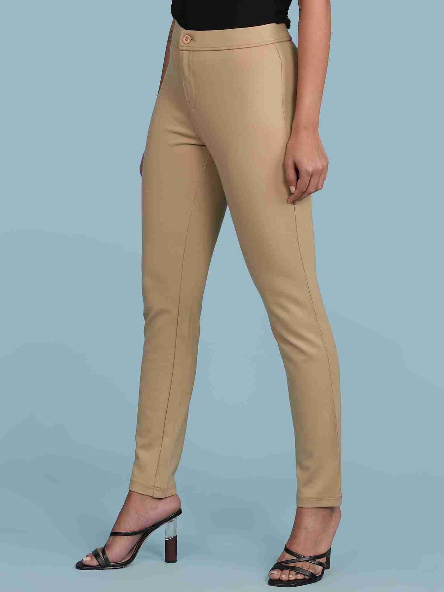 Beige Solid Jeggings