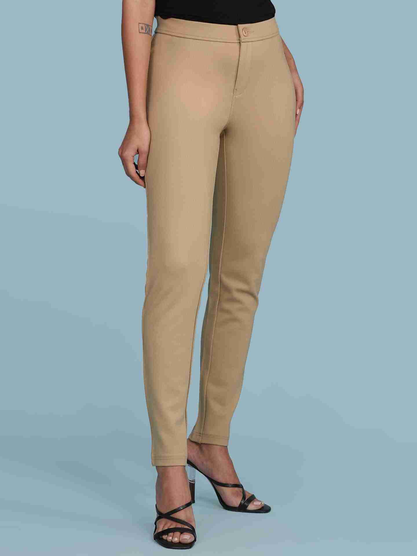 Beige Solid Jeggings