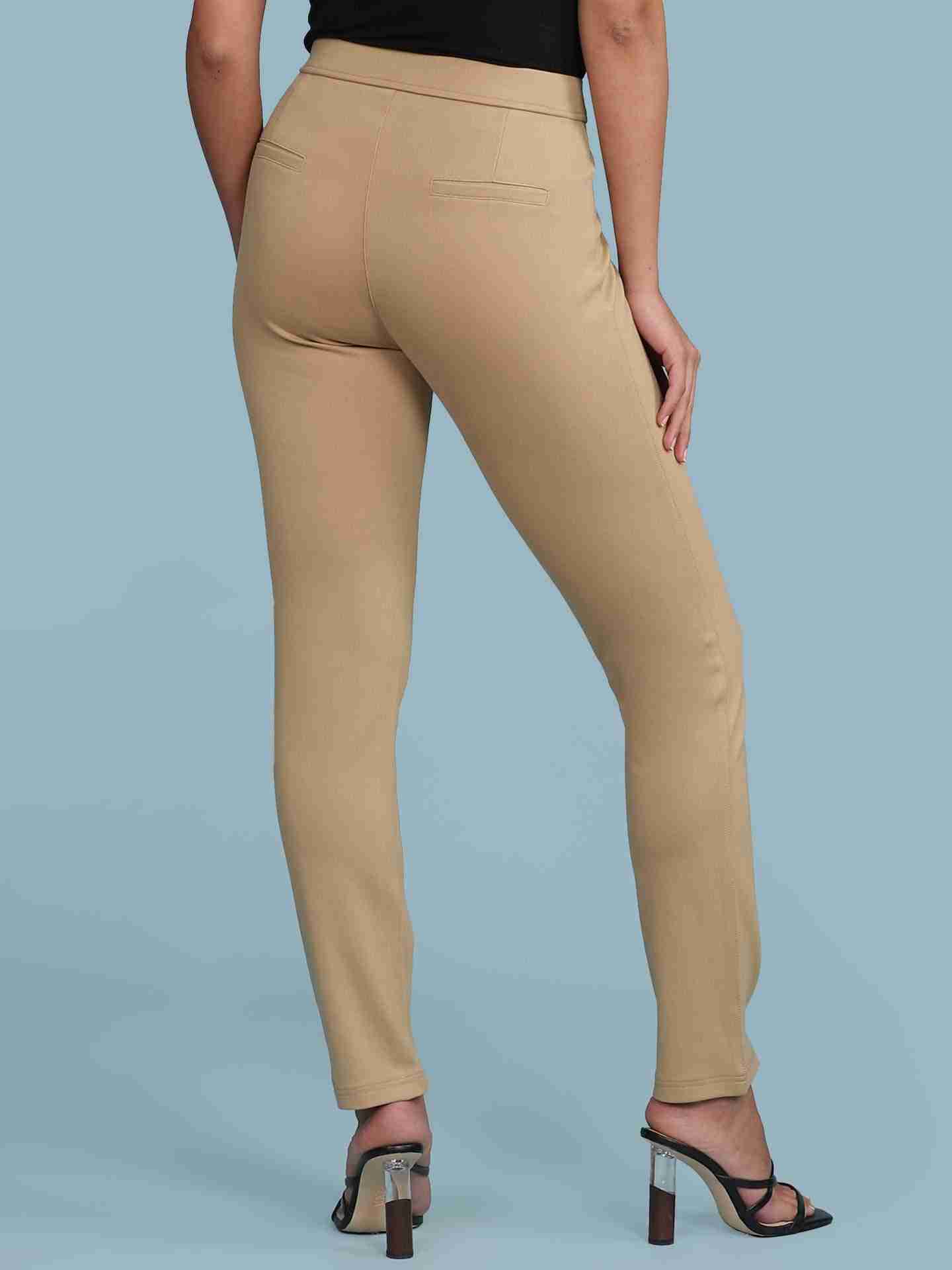 Beige Solid Jeggings