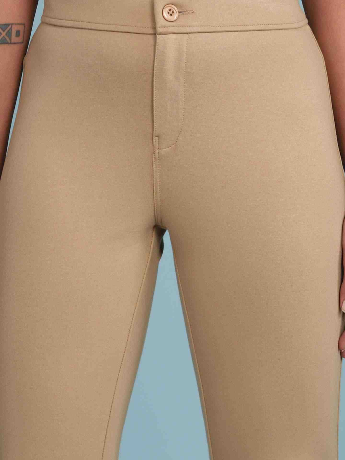 Beige Solid Jeggings