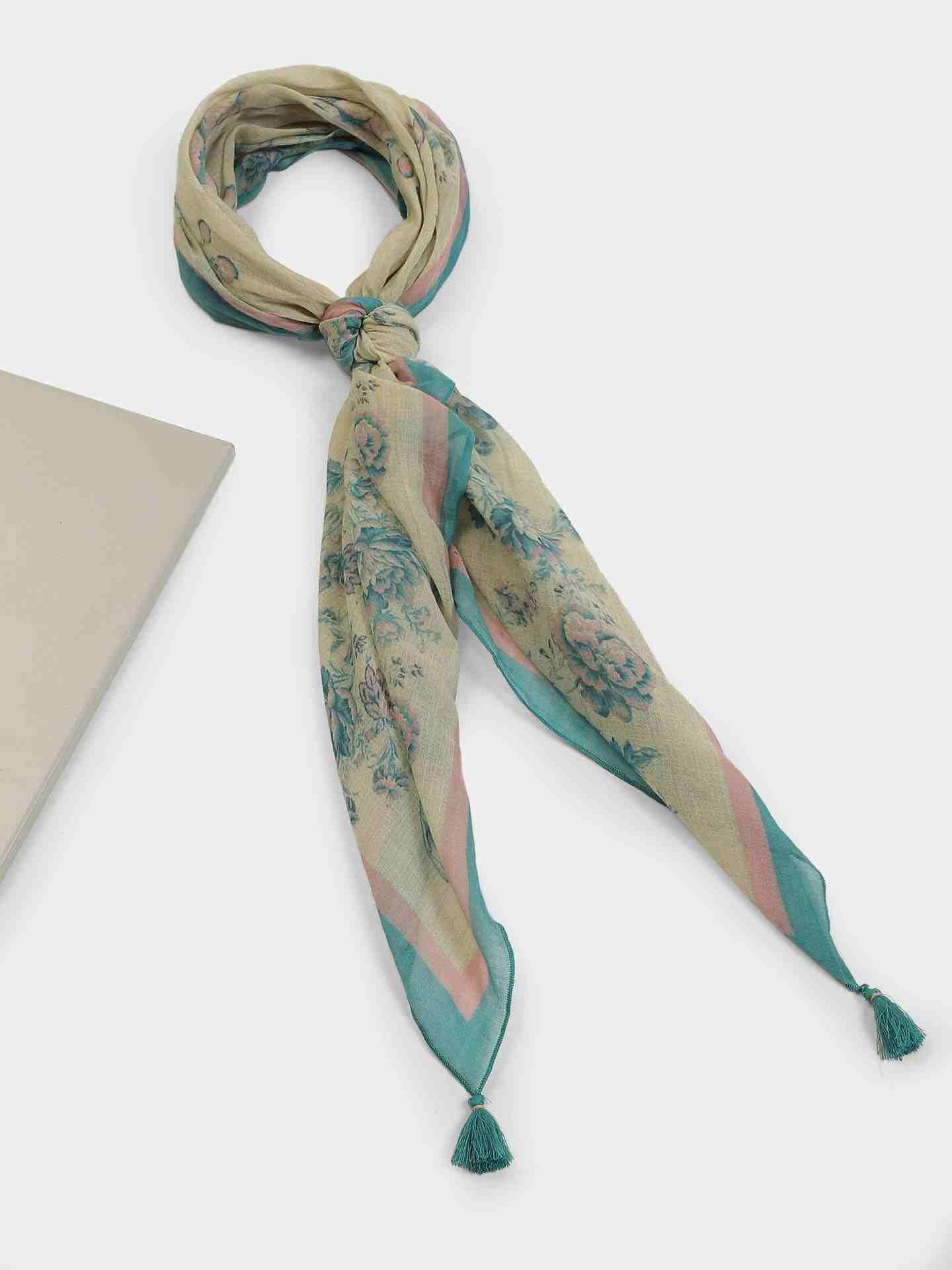 Ecru & Teal Jalashay Scarf