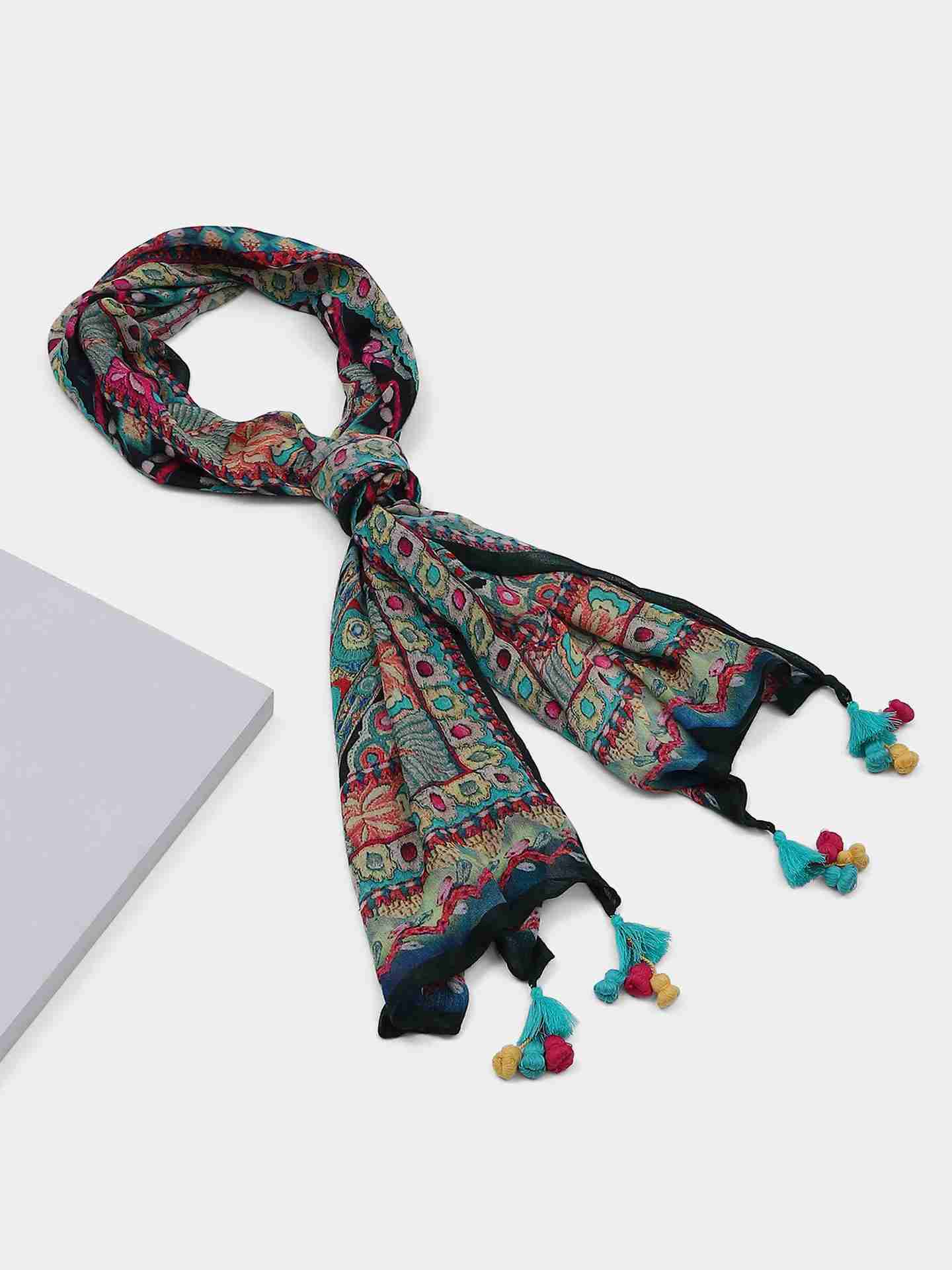 Blue & Multi Color Mirage Long Scarf