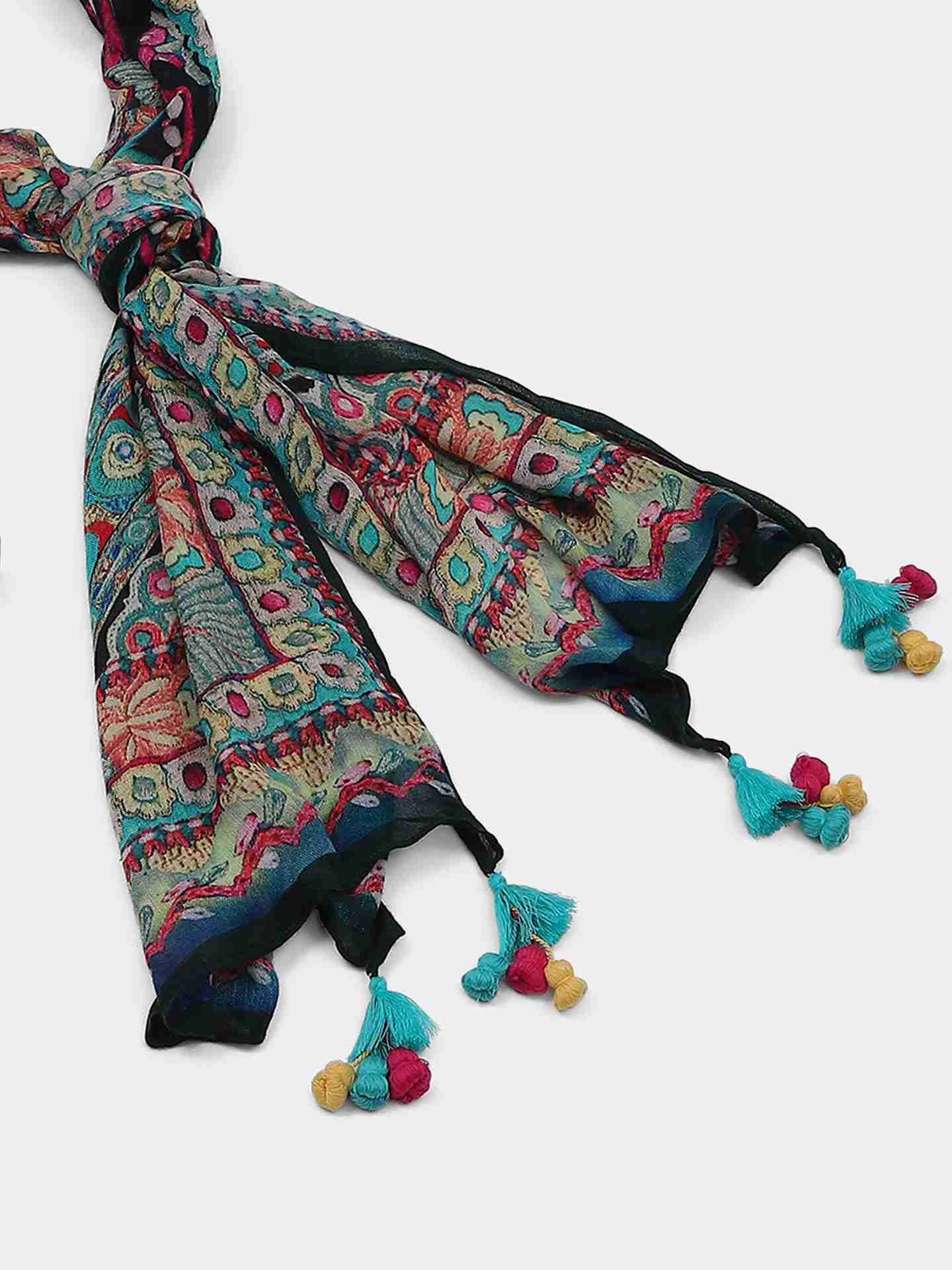 Blue & Multi Color Mirage Long Scarf