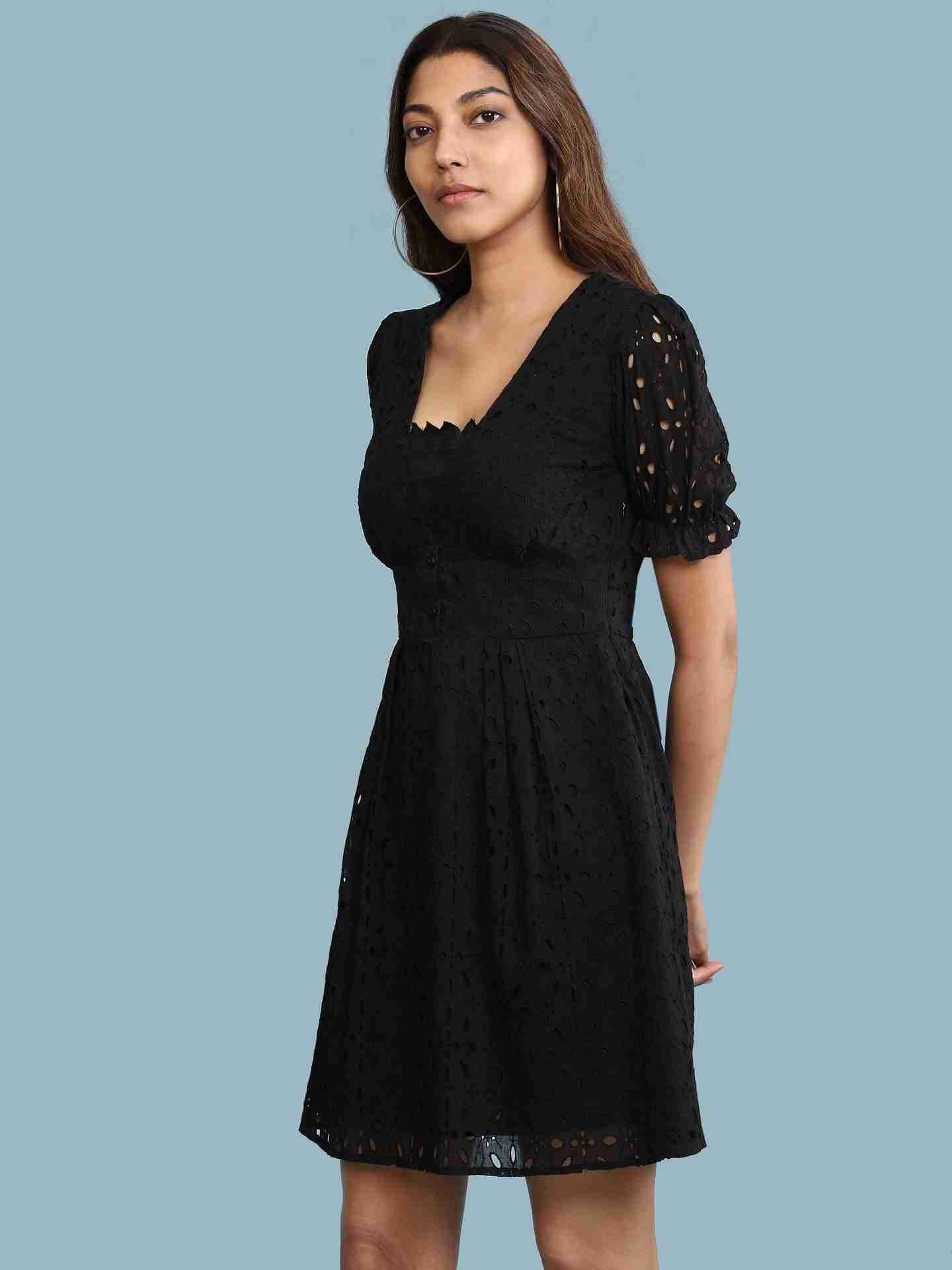Black Schiffli Skater Dress