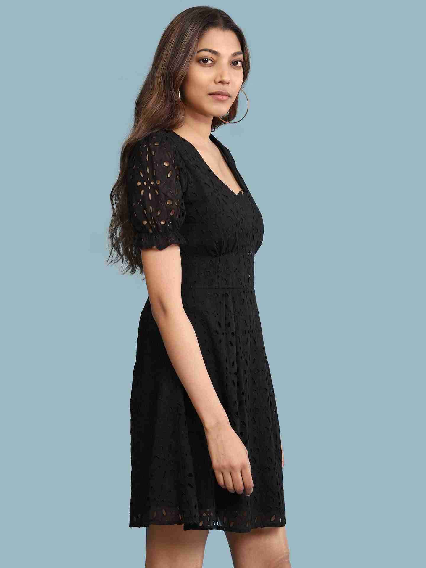 Black Schiffli Skater Dress