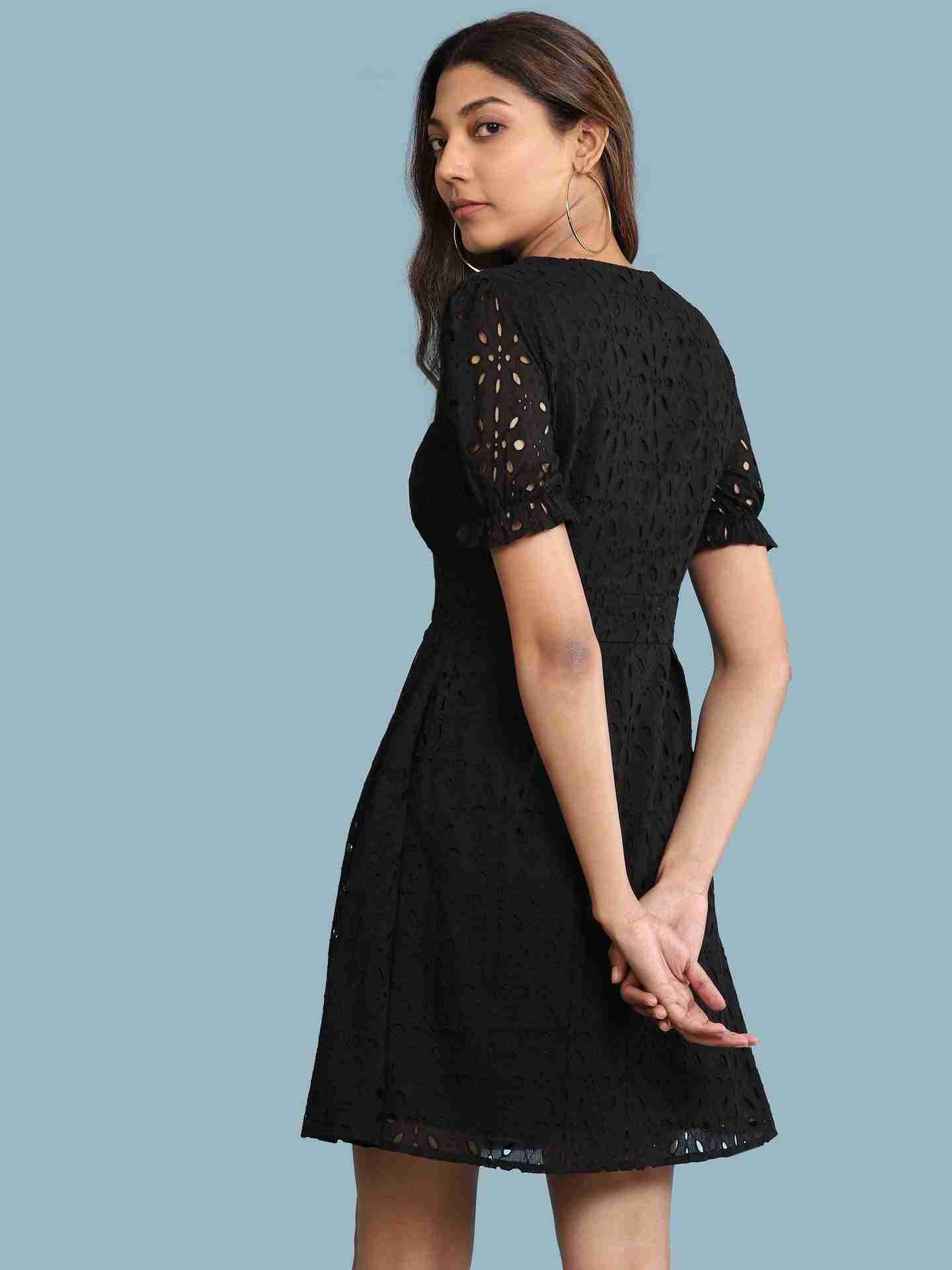 Black Schiffli Skater Dress