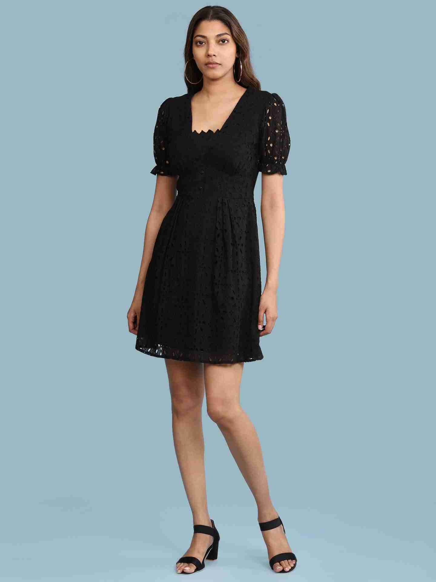 Black Schiffli Skater Dress