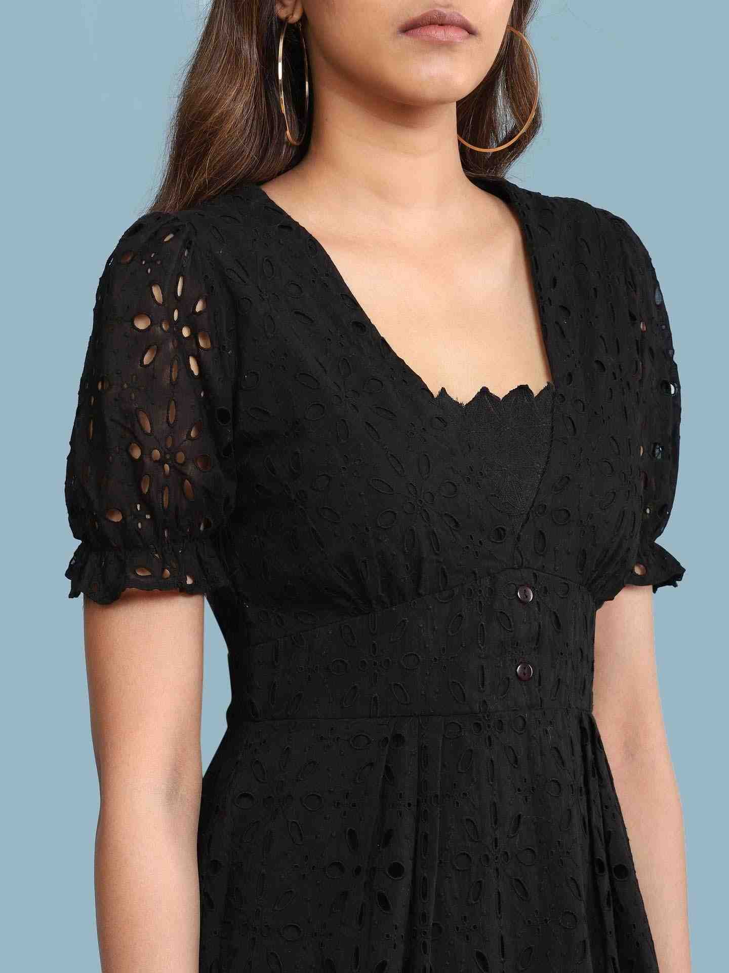 Black Schiffli Skater Dress