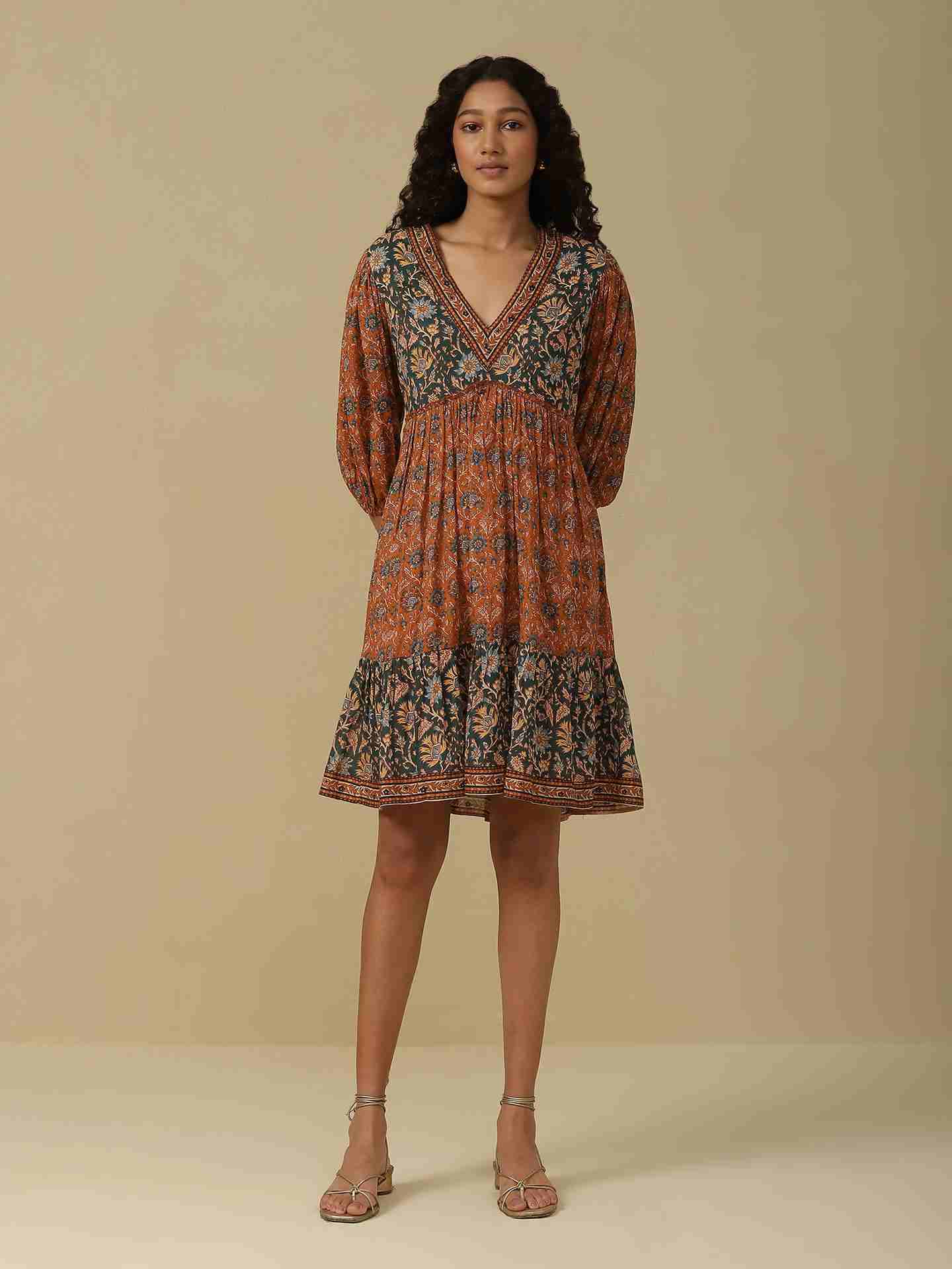 Rust & Green Melvin Short Dress