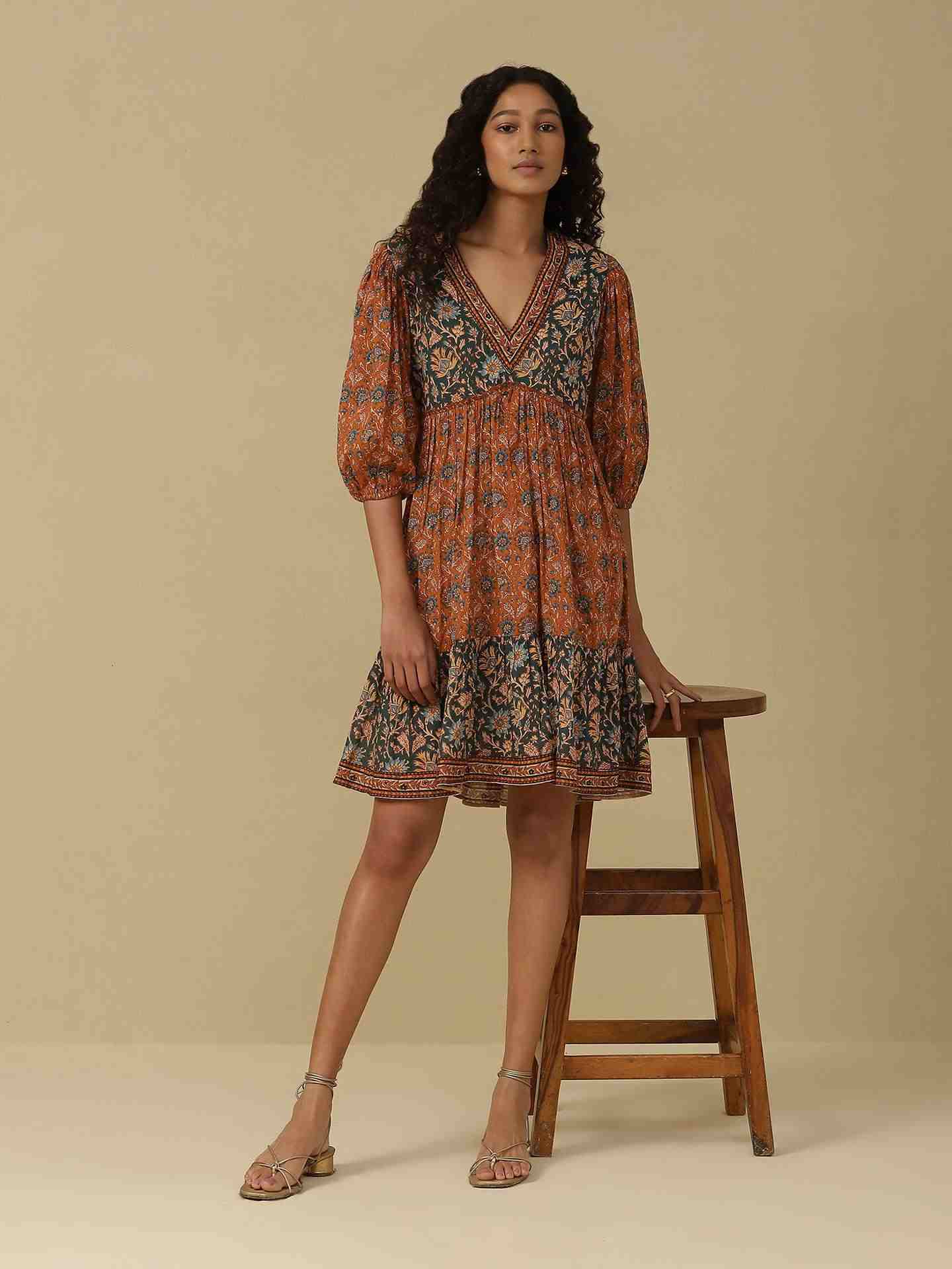 Rust & Green Melvin Short Dress