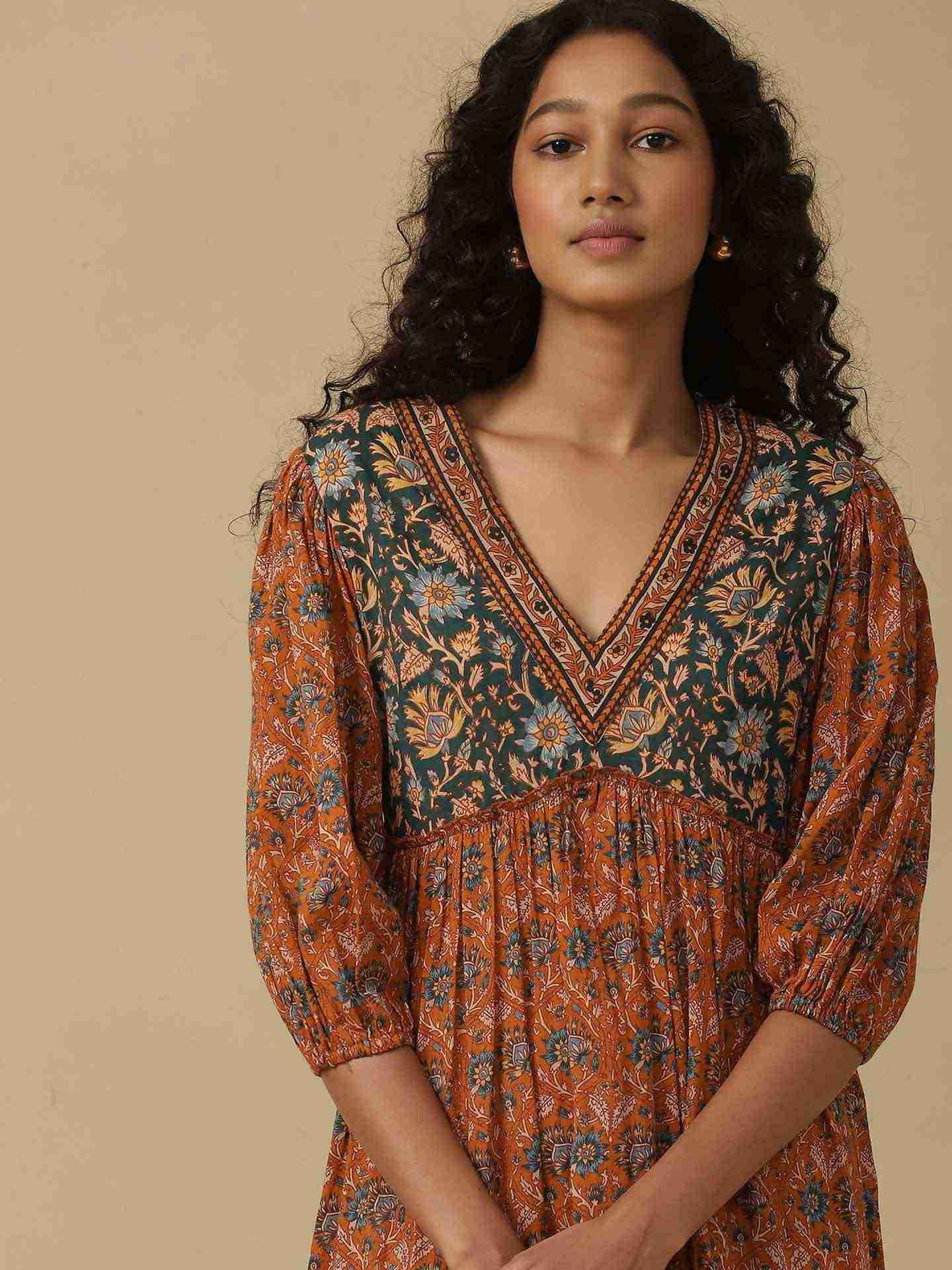 Rust & Green Melvin Short Dress