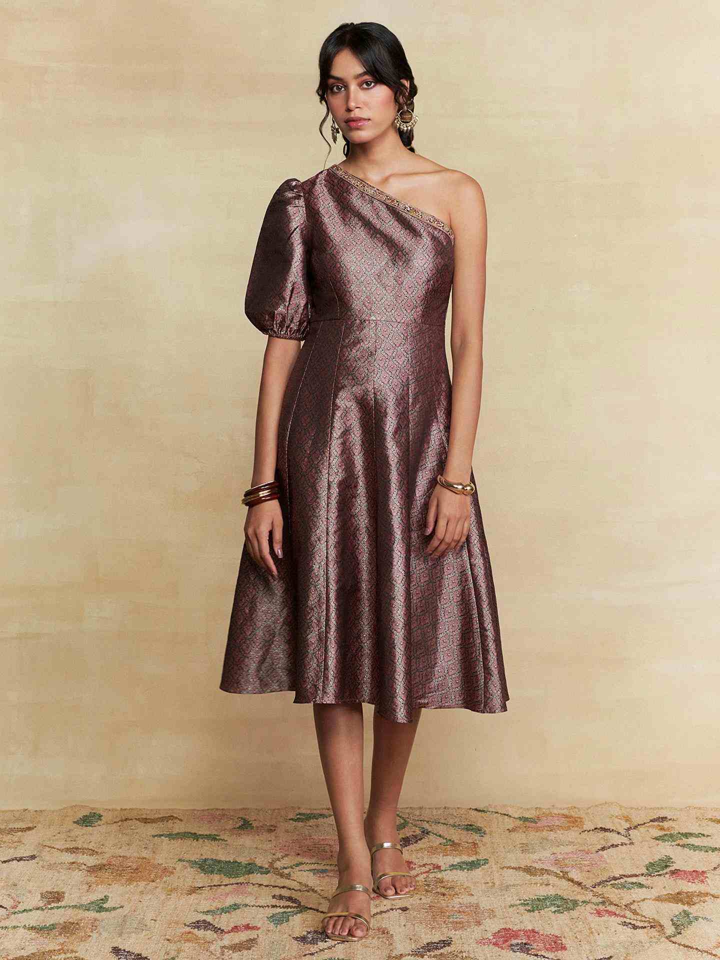 Black Tarang Festive Brocade Short Dress