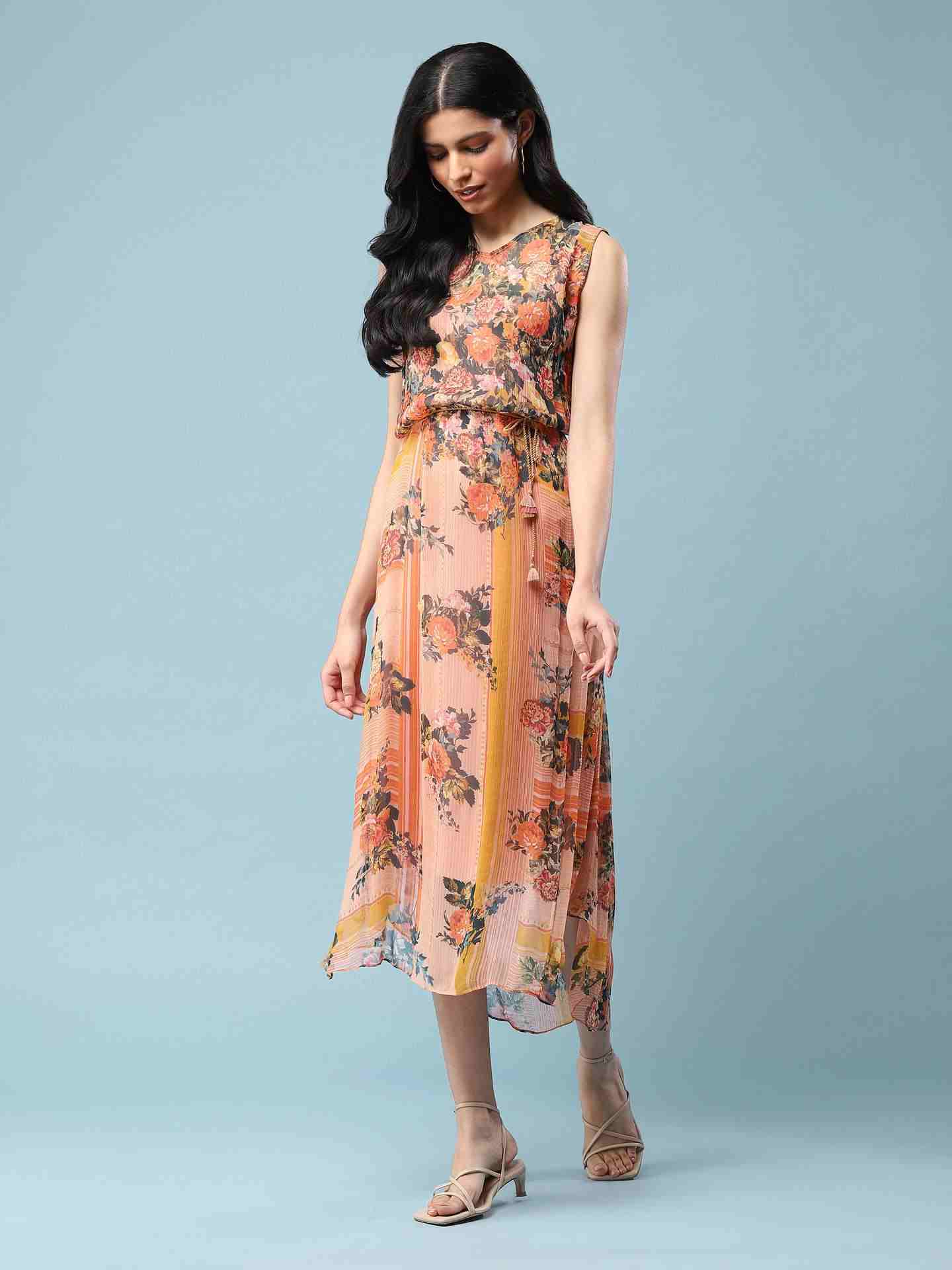 Orange Floric Short Dress