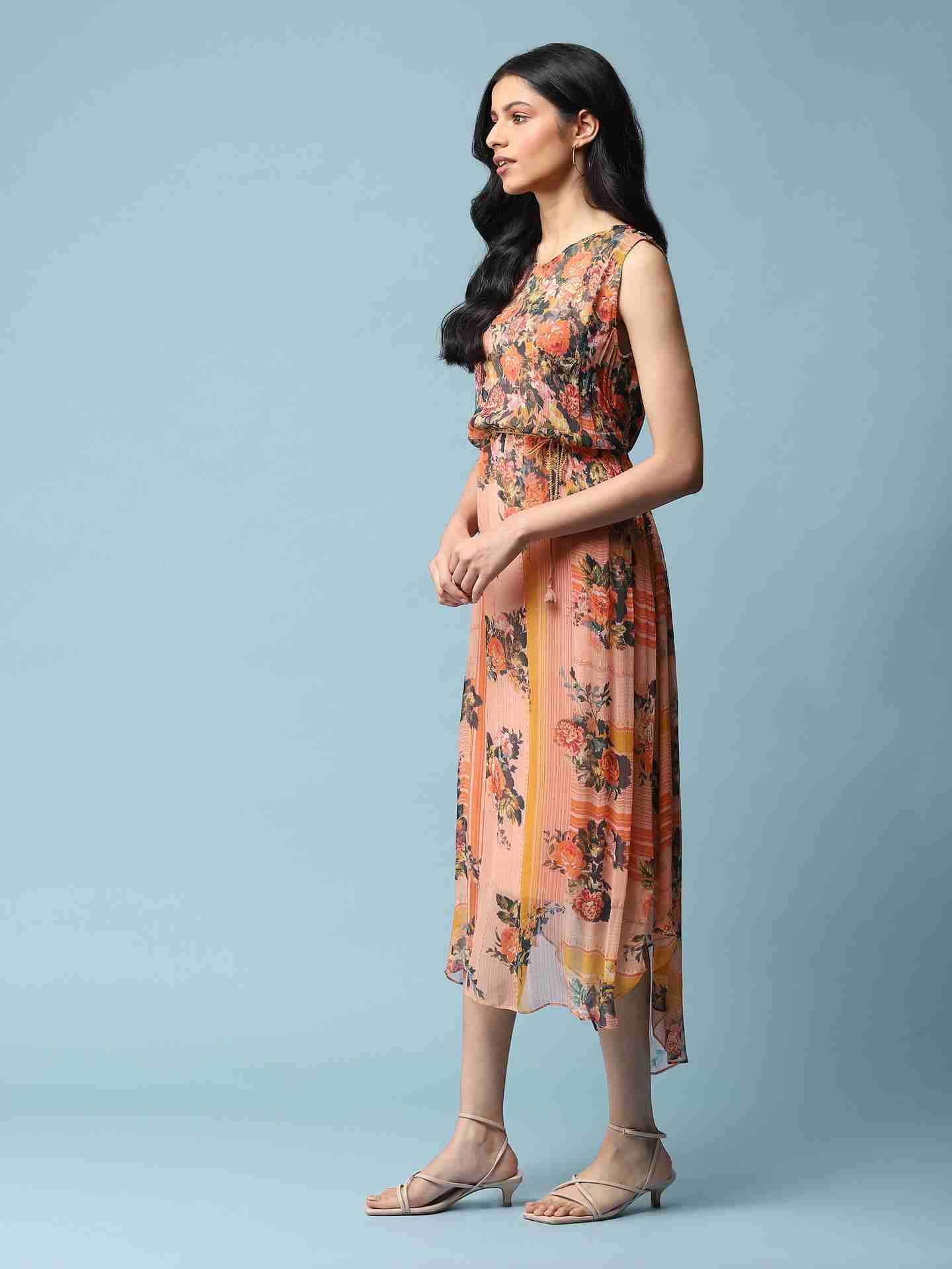 Orange Floric Short Dress