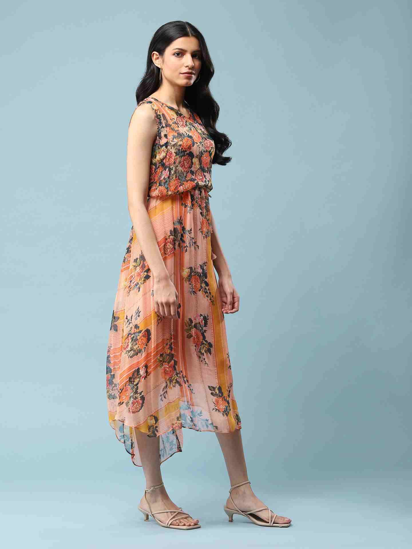 Orange Floric Short Dress