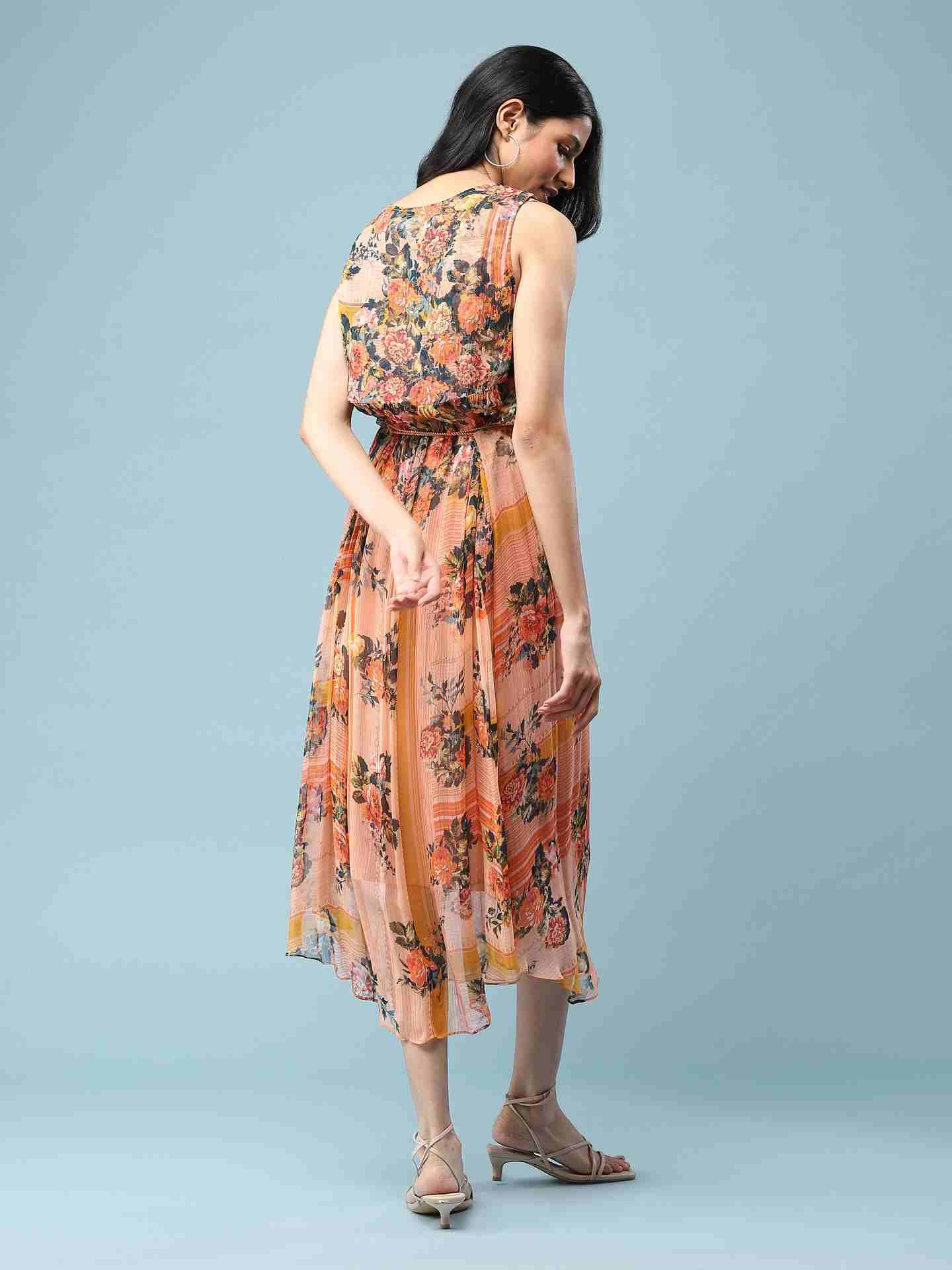 Orange Floric Short Dress