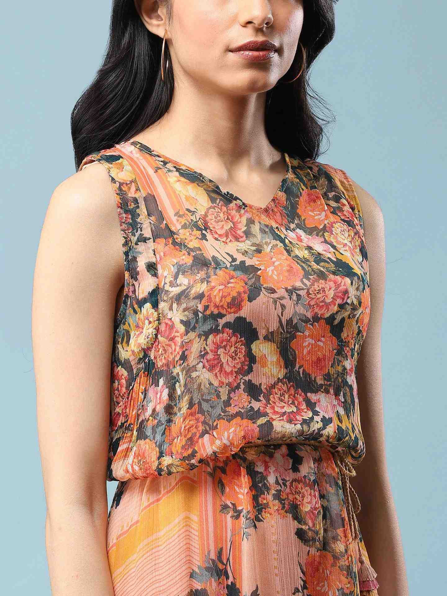 Orange Floric Short Dress