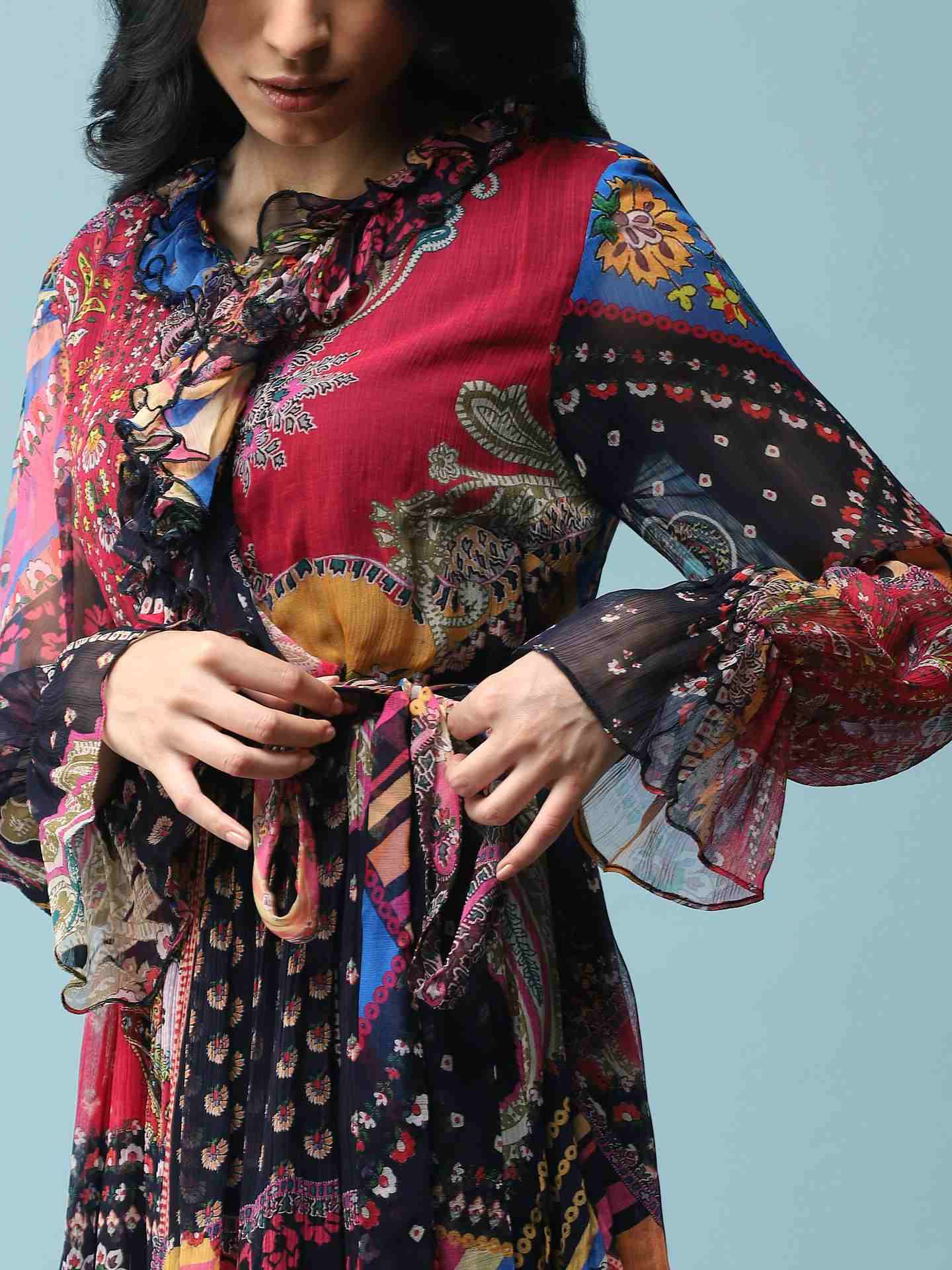 Black Patch Paisley Short Dress