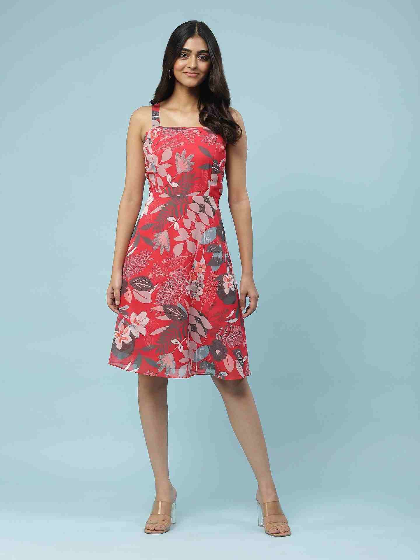 Red Jungle Graphic Skater Dress