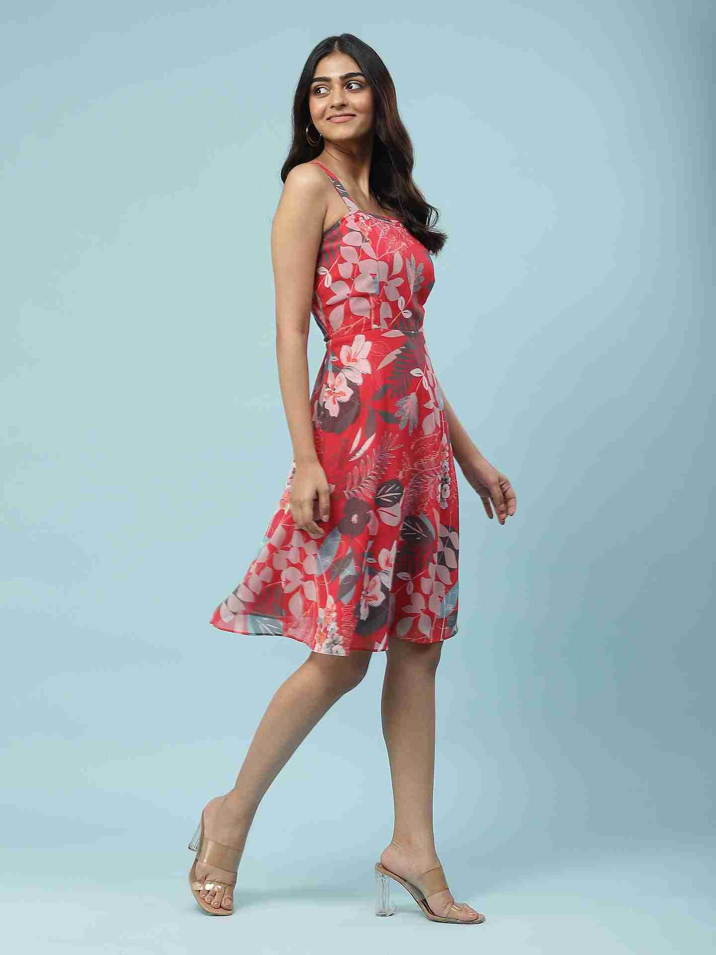 Red Jungle Graphic Skater Dress