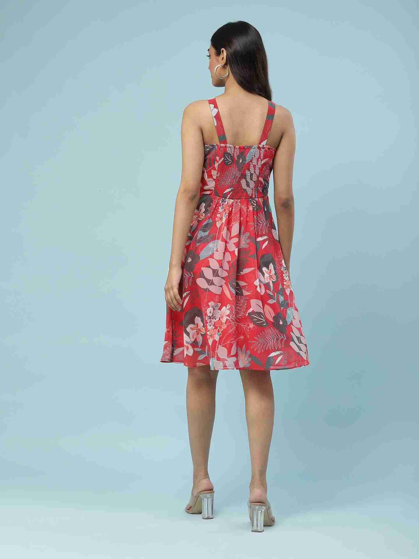 Red Jungle Graphic Skater Dress