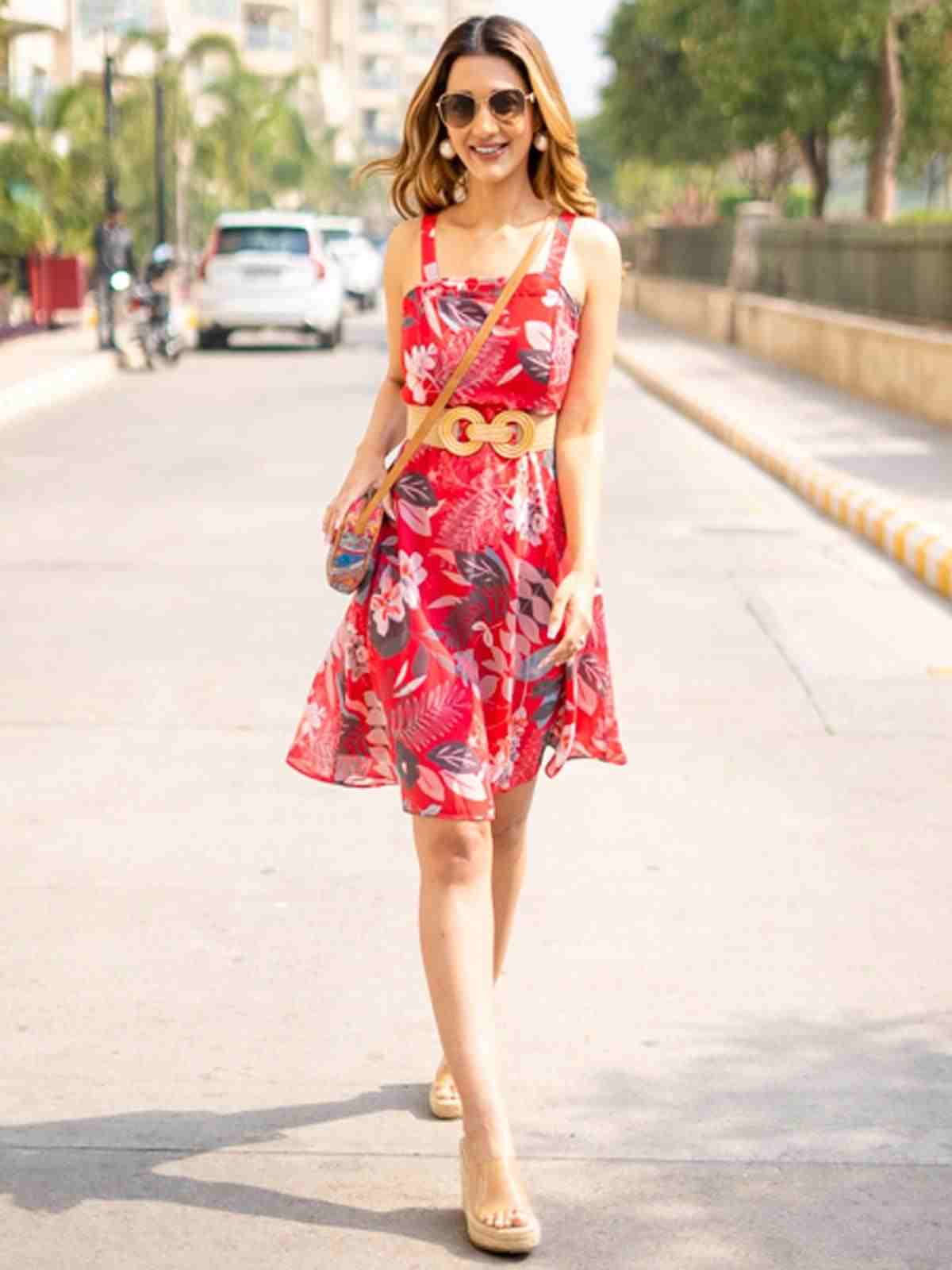 Red Jungle Graphic Skater Dress