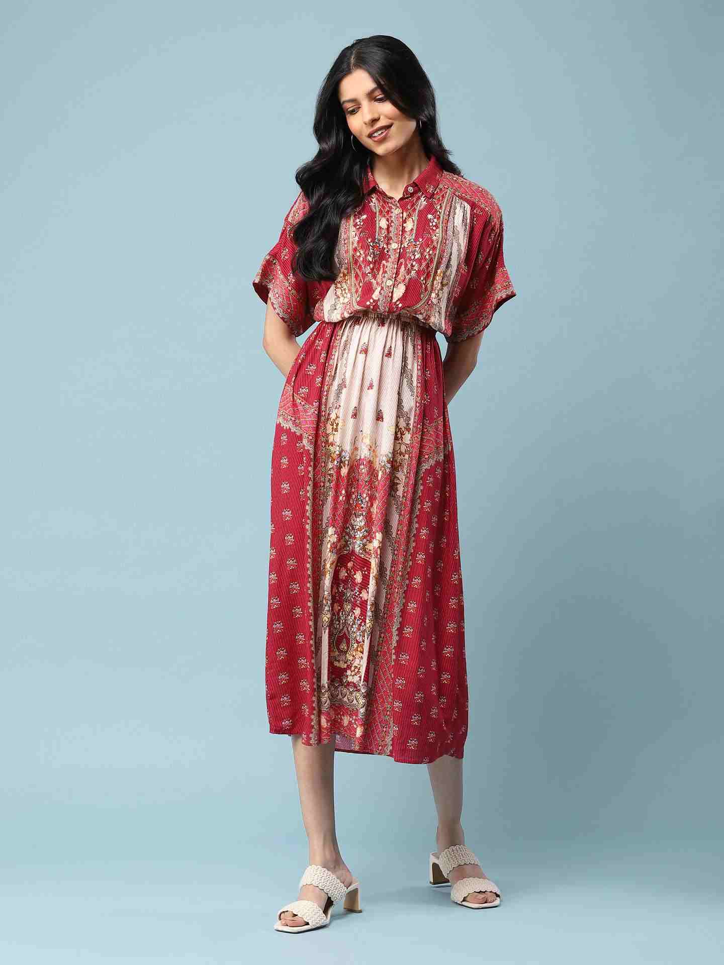 Maroon Jahaan Shirt Dress