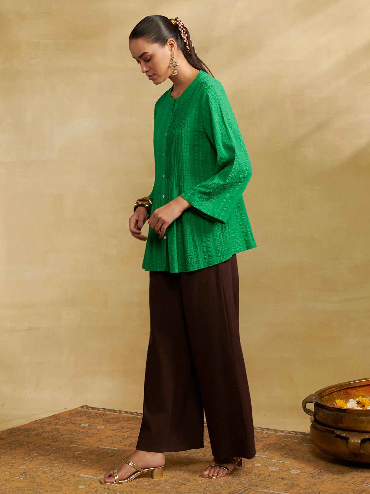 Green Ridhi Solid Shirt