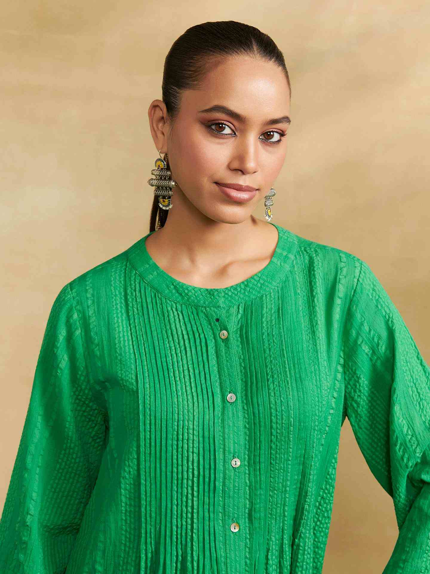 Green Ridhi Solid Shirt