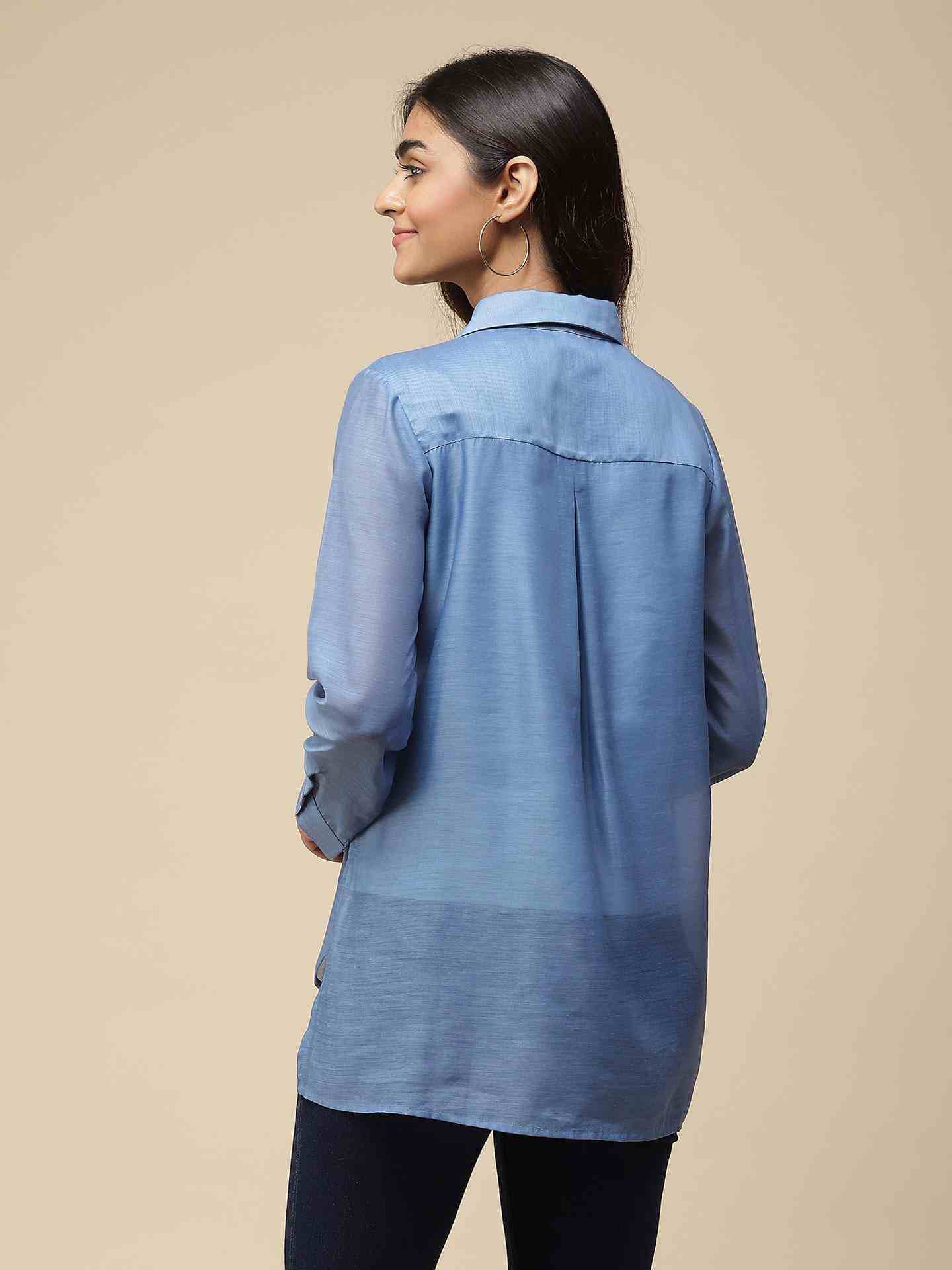 Sea Blue Nalini Solid  Shirt