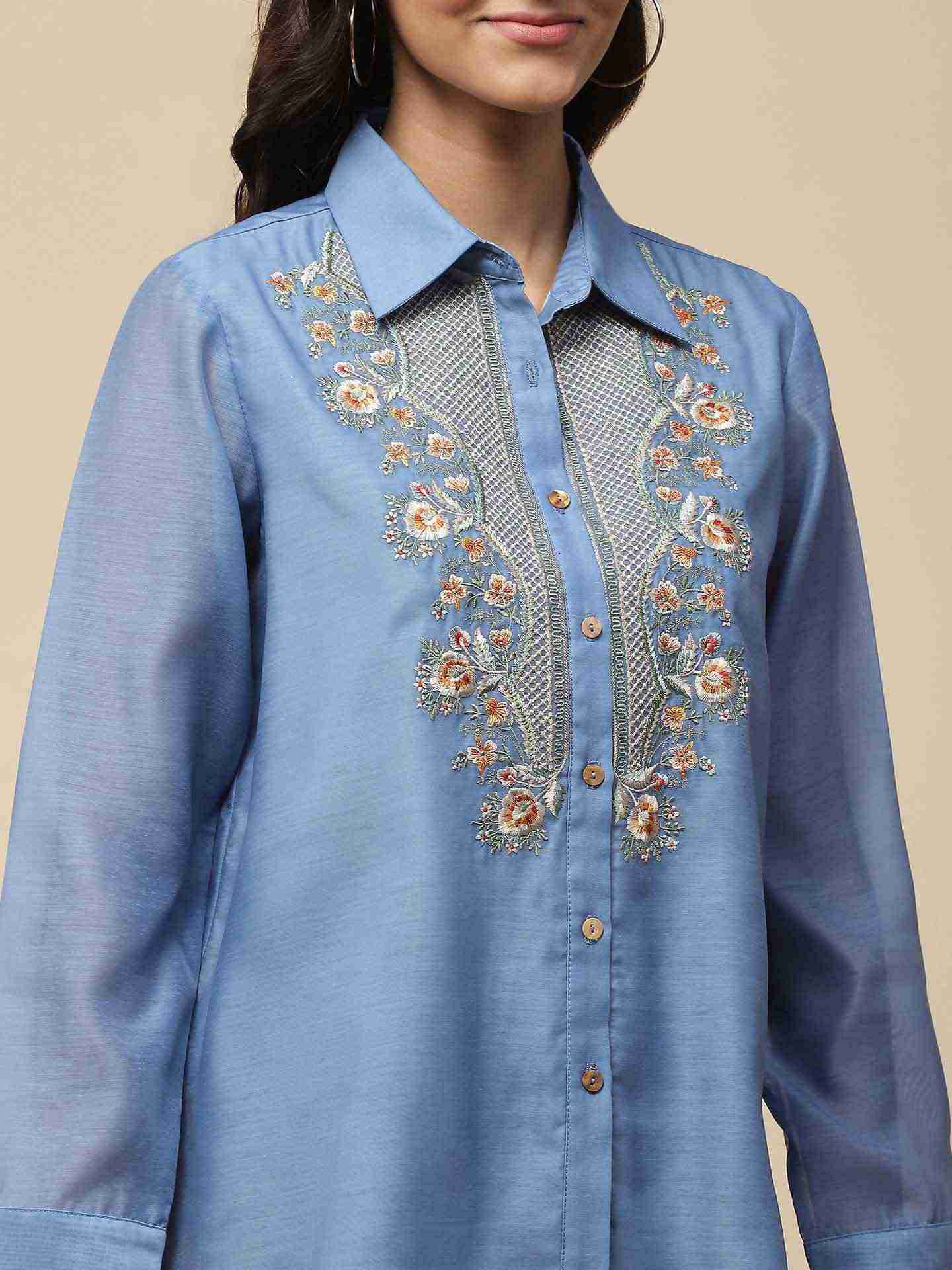 Sea Blue Nalini Solid  Shirt