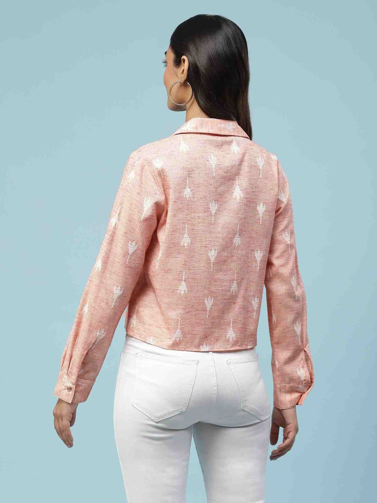 Peach Prarambh Tie-Up Shirt