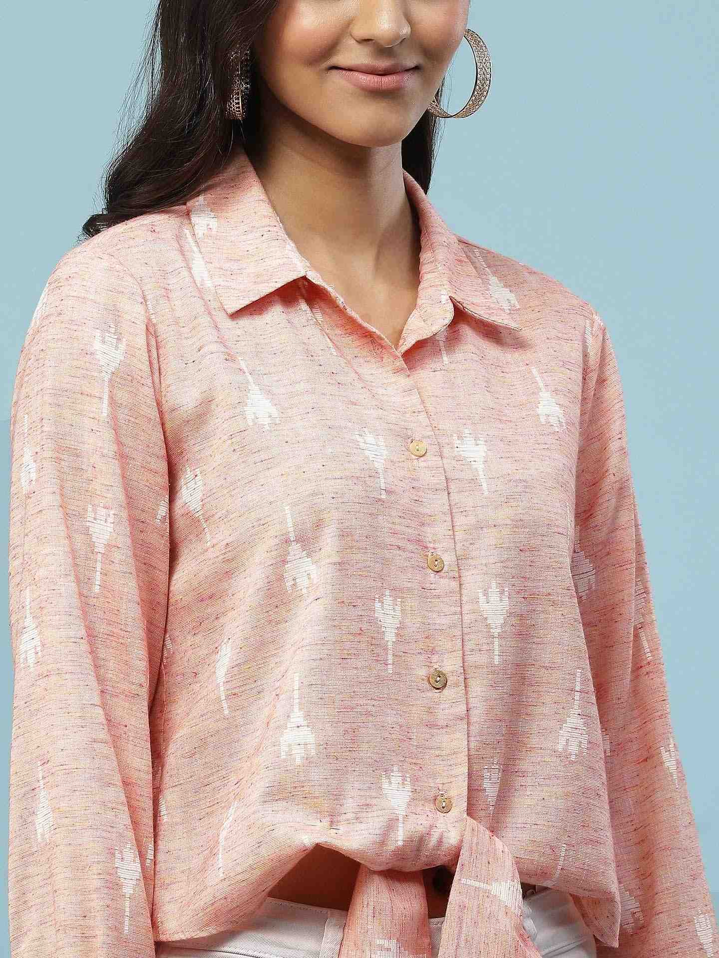 Peach Prarambh Tie-Up Shirt