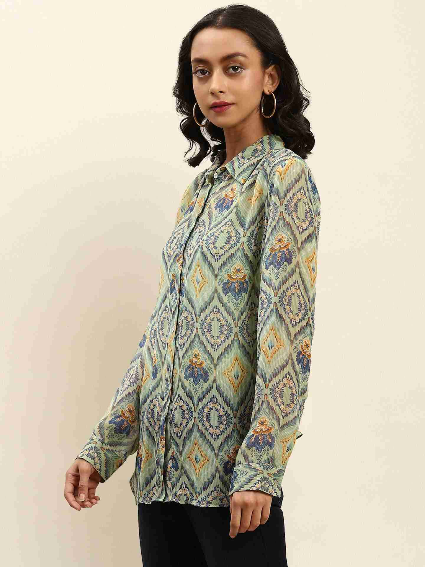Green Jamdani Ikat Shirt
