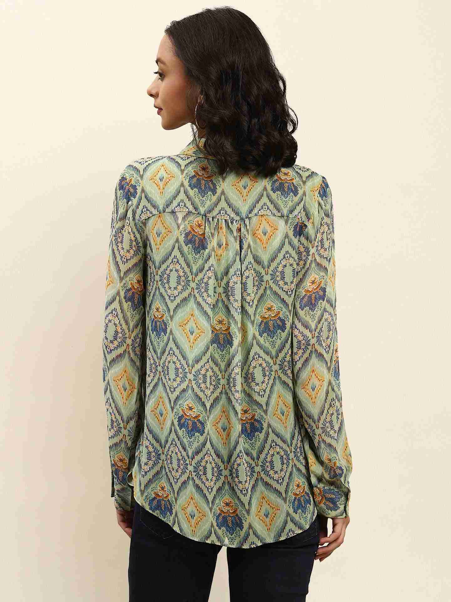 Green Jamdani Ikat Shirt