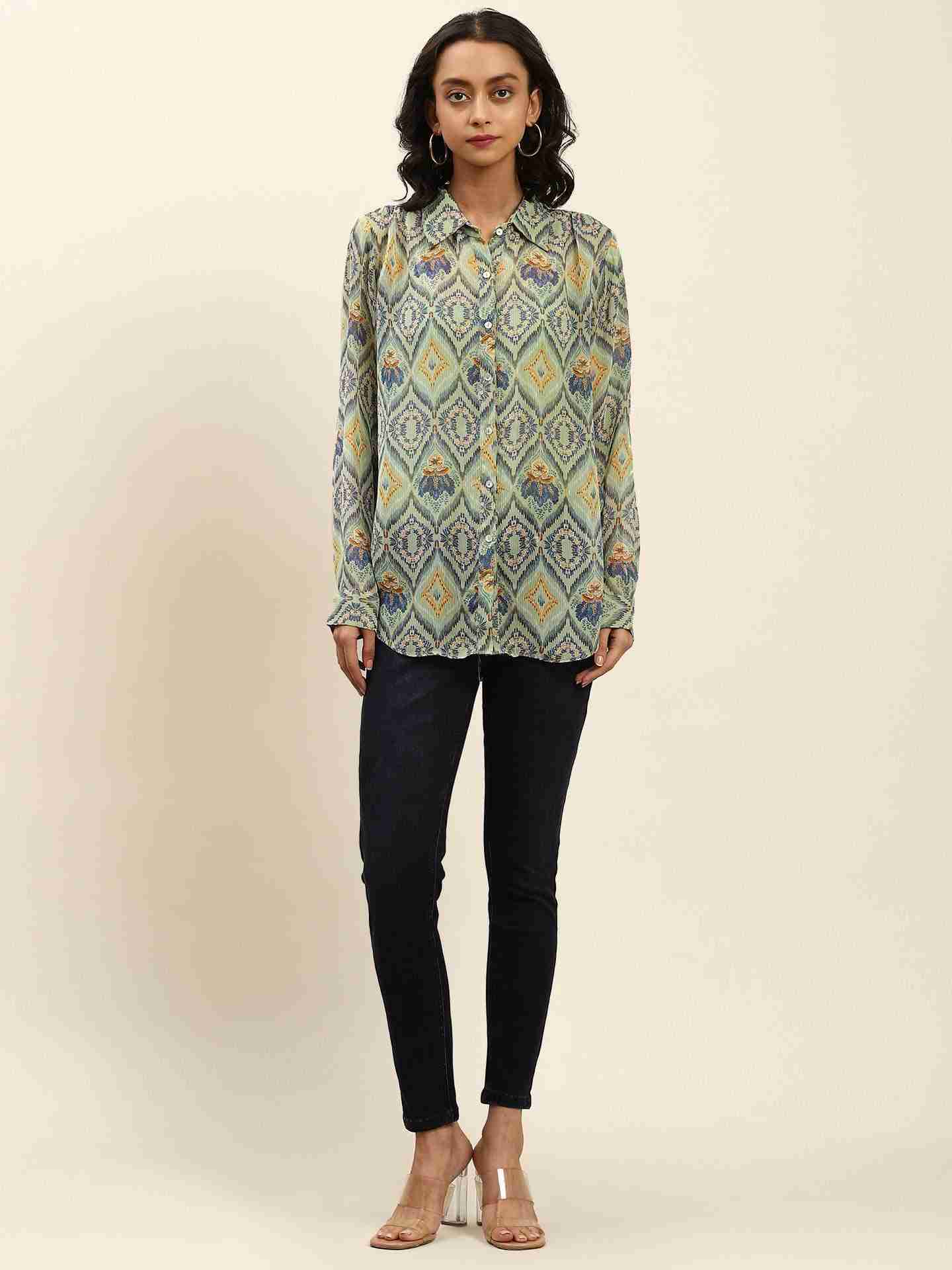 Green Jamdani Ikat Shirt