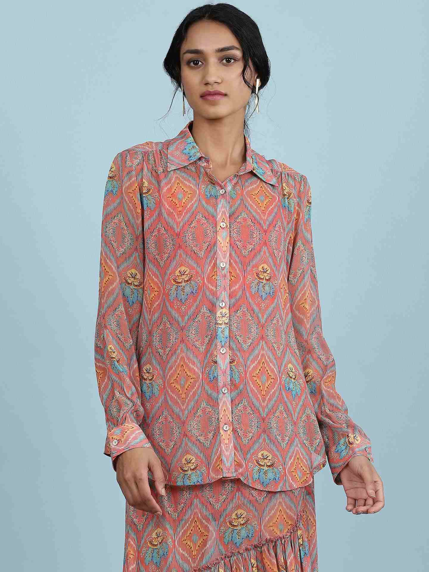 Rust Jamdani Ikat Shirt